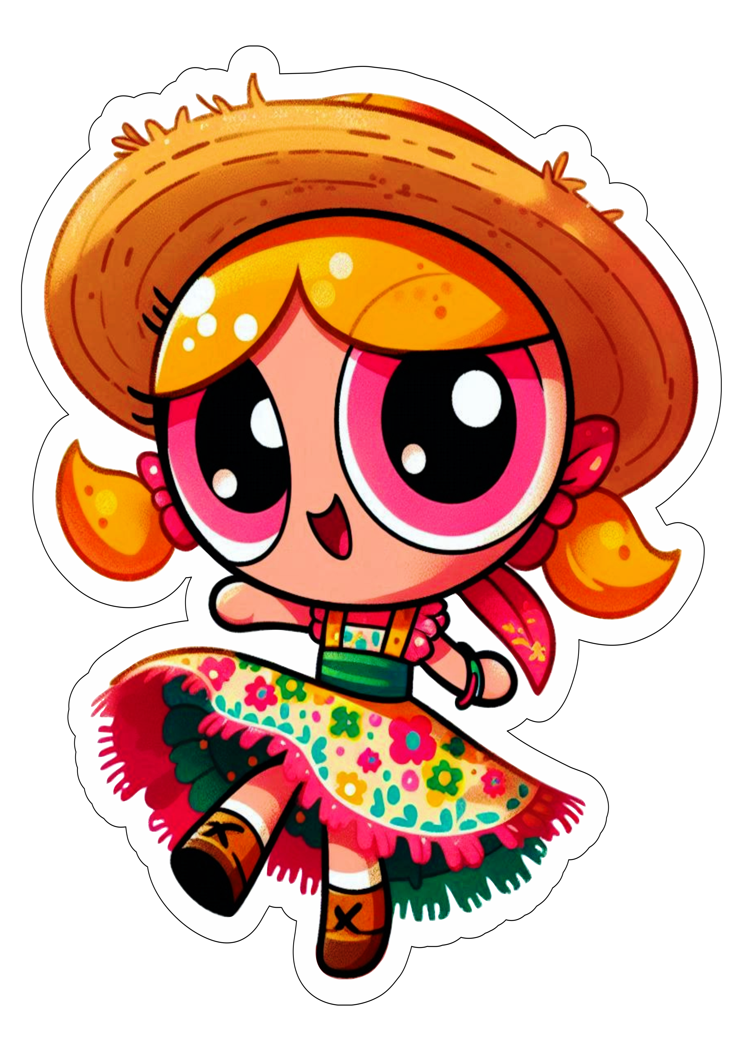 As meninas super poderosas festa junina são joão docinho com chapéu de palha caipira ilustração florzinha png