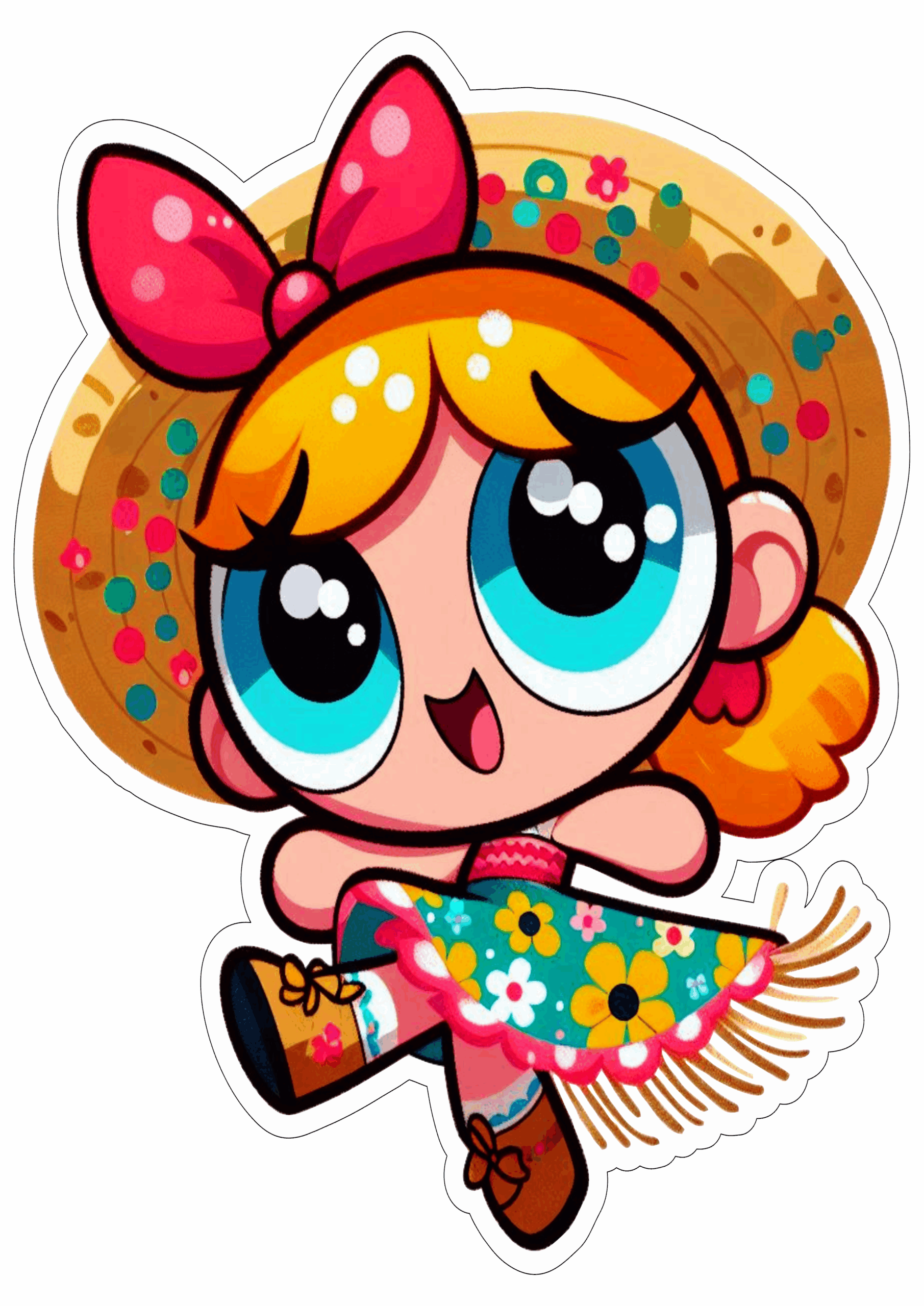 As meninas super poderosas festa junina são joão lindinha com chapéu de palha caipira ilustração png