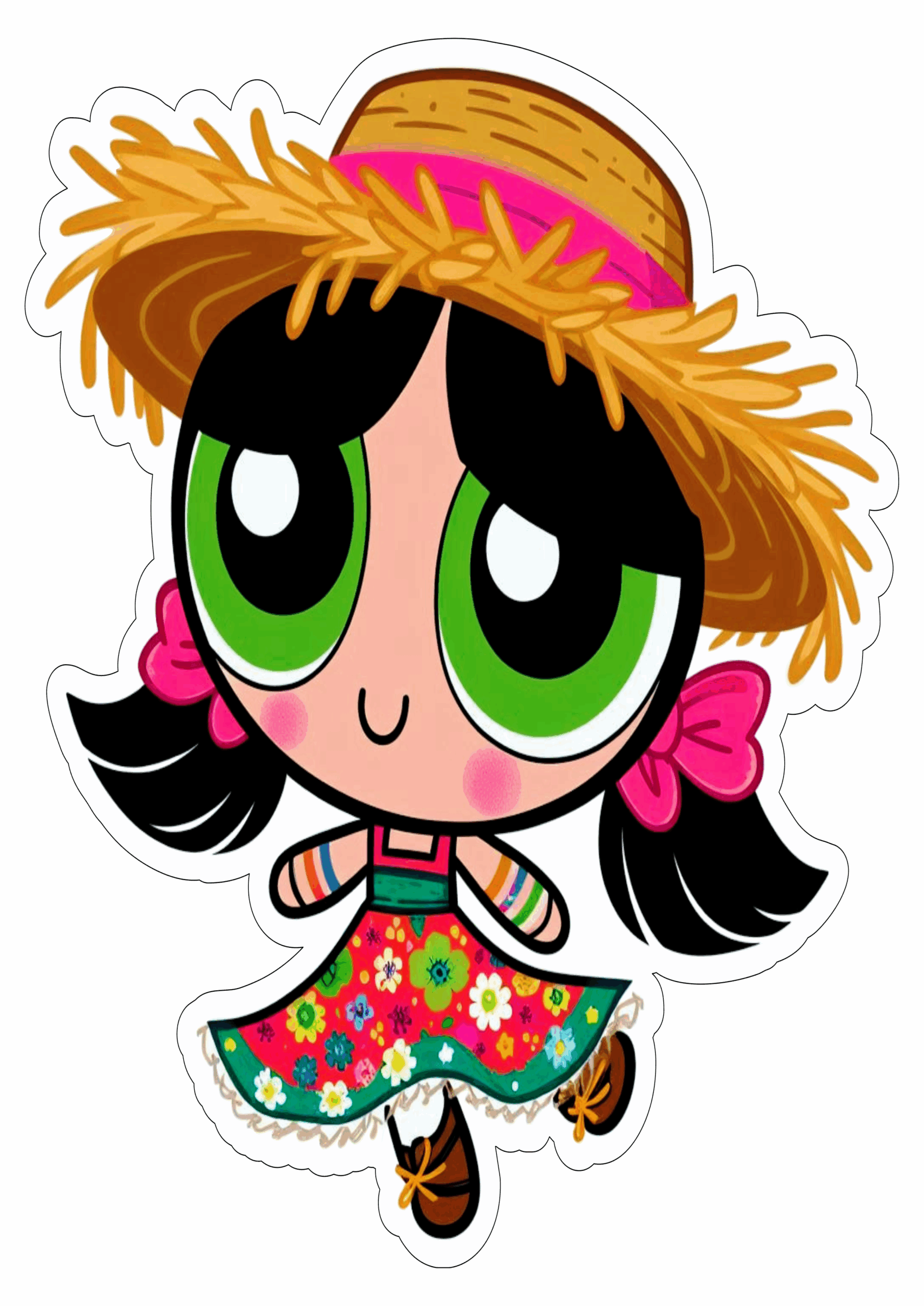 As meninas super poderosas festa junina são joão docinho com chapéu de palha caipira ilustração png