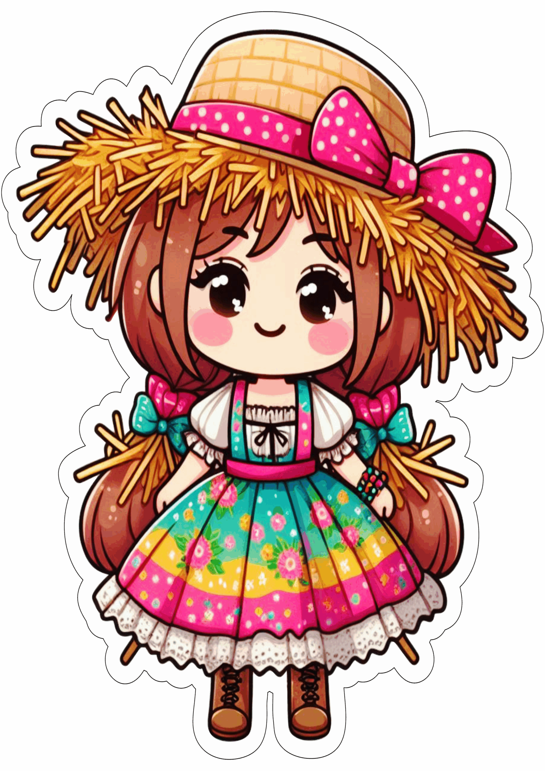 Festa junina desenho fofinho vestido colorido chapéu de palha png