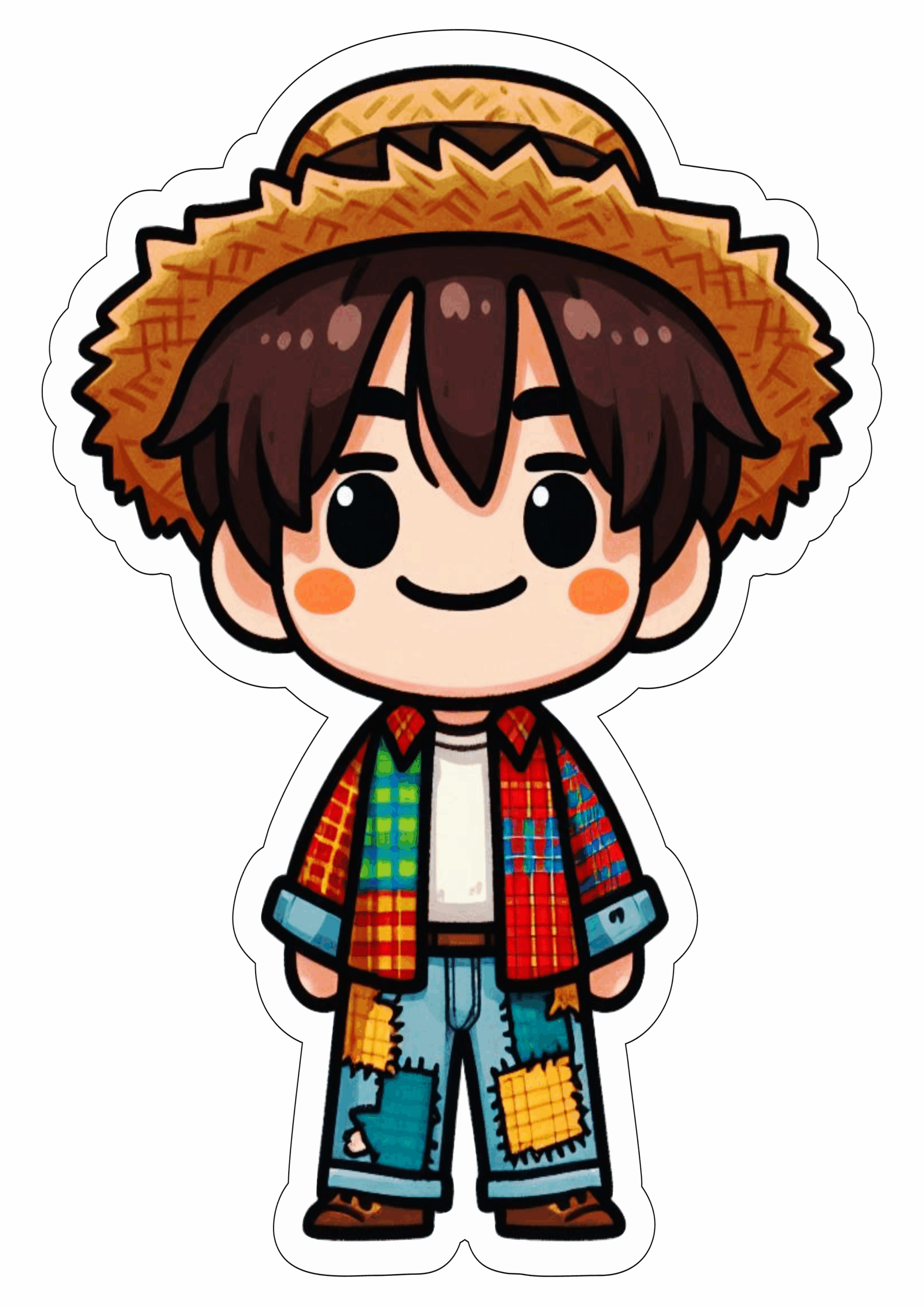 Festa junina desenho simples menino caipira chapéu de palha png