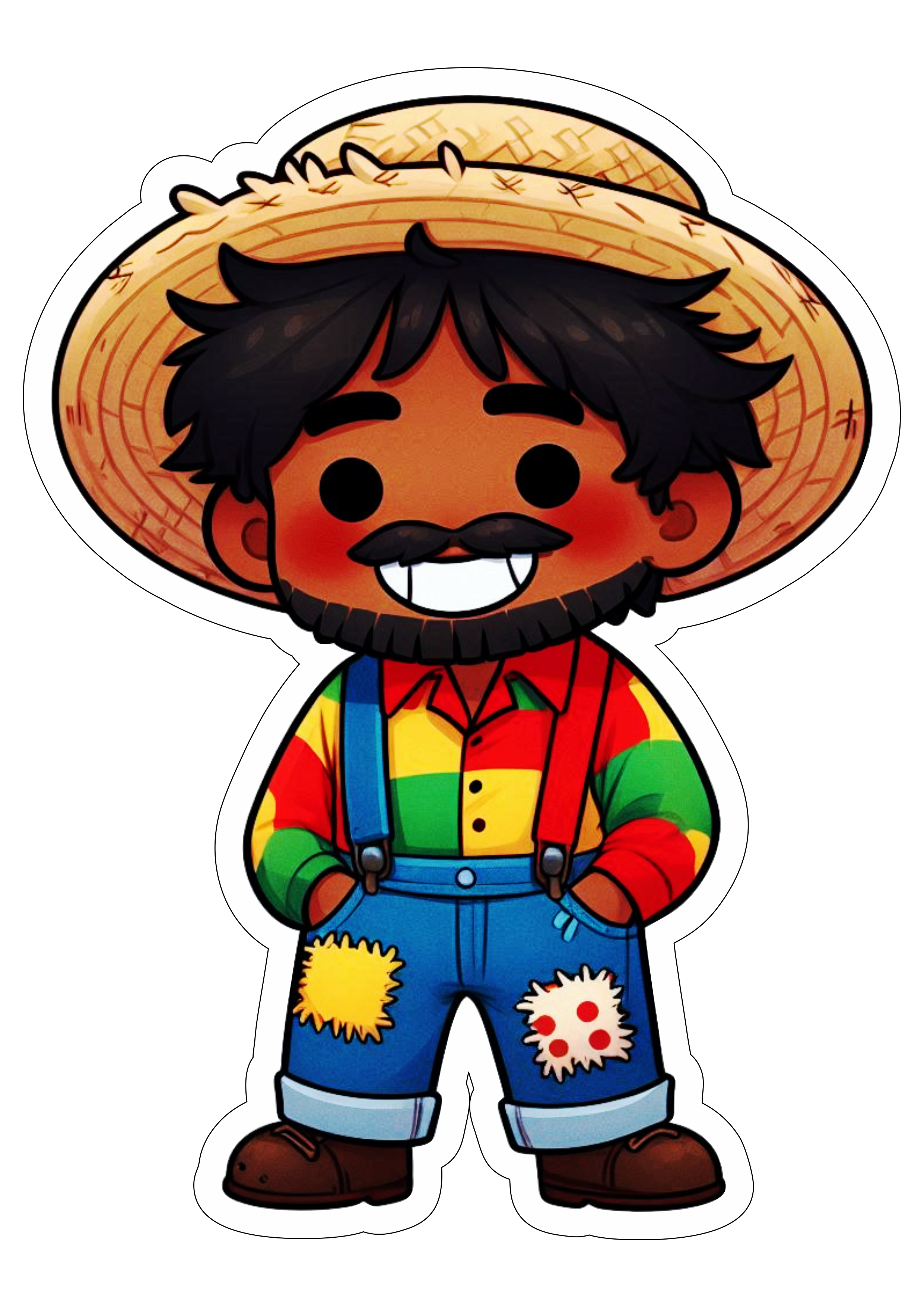 Festa junina desenho simples menino caipira negro moreno chapéu de palha São João típica tradição png