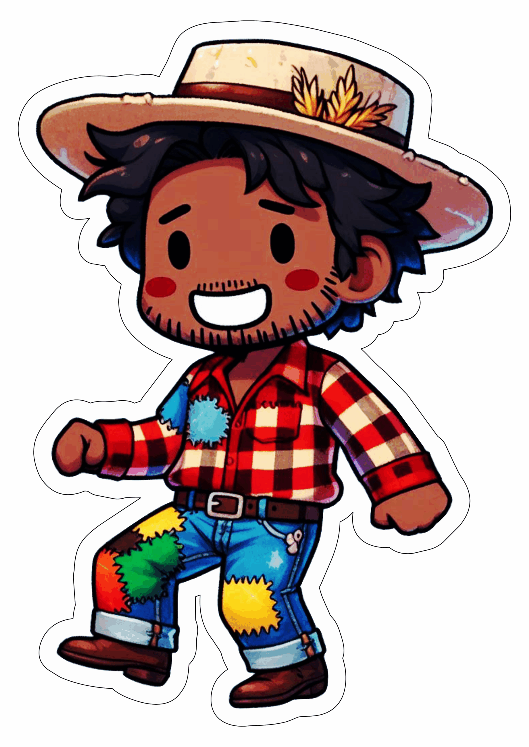Festa junina desenho simples menino caipira negro moreno chapéu de palha São João típica tradição free png