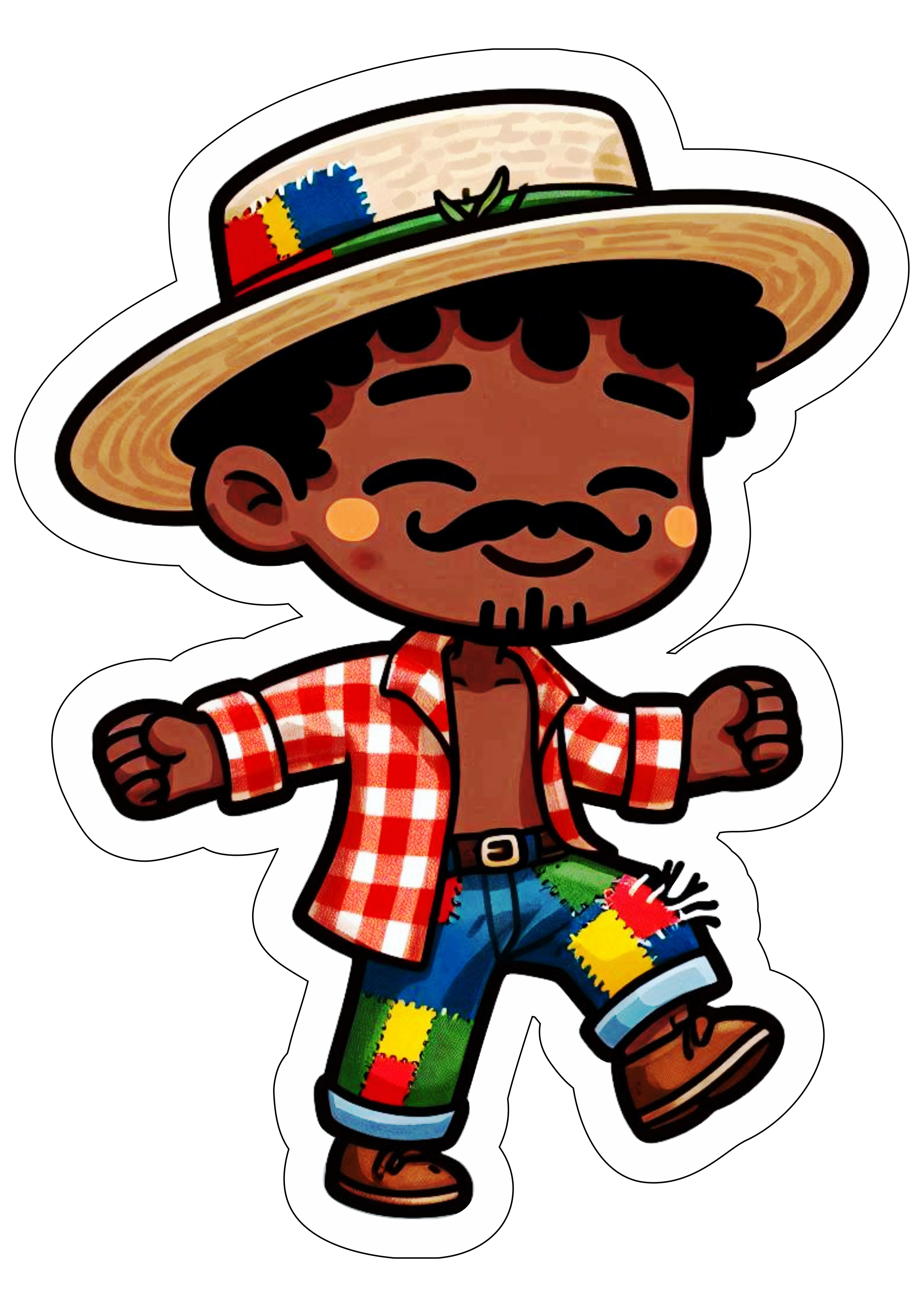 Festa junina desenho simples menino caipira negro moreno chapéu de palha São João típica tradição fundo transparente png