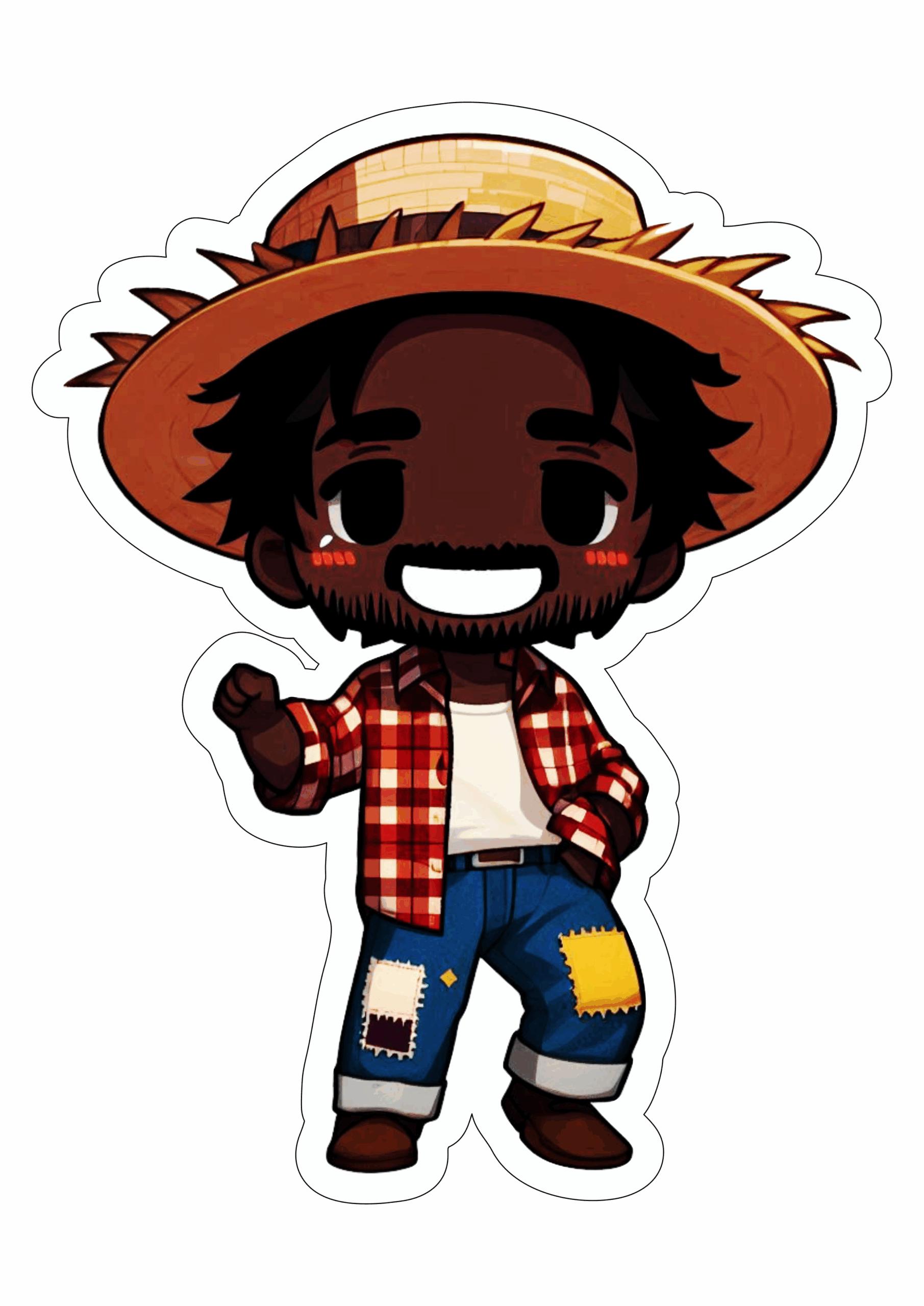 Festa junina desenho simples menino caipira negro moreno chapéu de palha São João típica tradição fundo transparente ilustração png