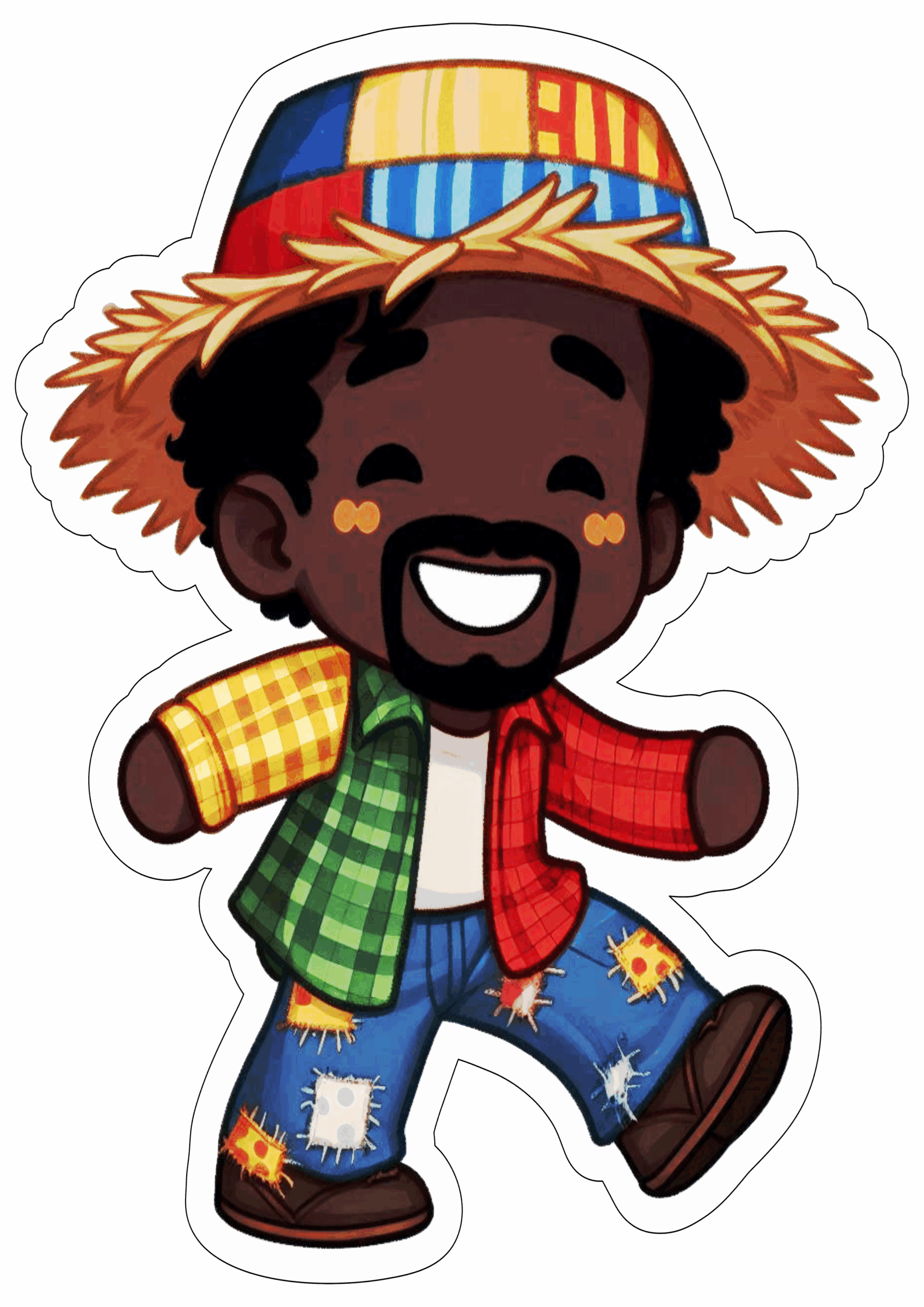 Festa junina desenho simples menino caipira negro moreno chapéu de palha São João típica tradição fundo transparente ilustração clipart png