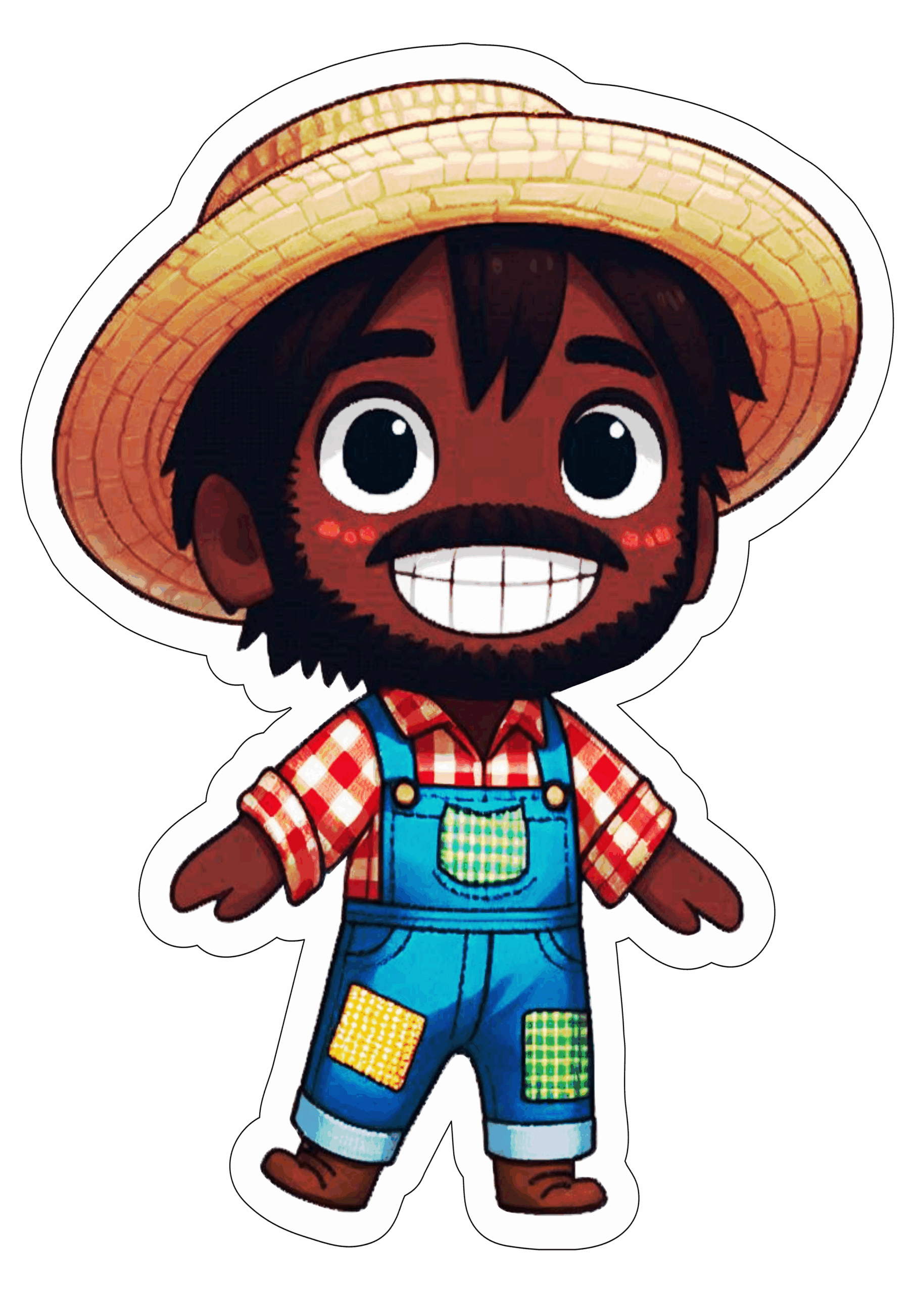Festa junina desenho simples menino caipira negro moreno chapéu de palha São João típica tradição fundo transparente ilustração clipart artwork png
