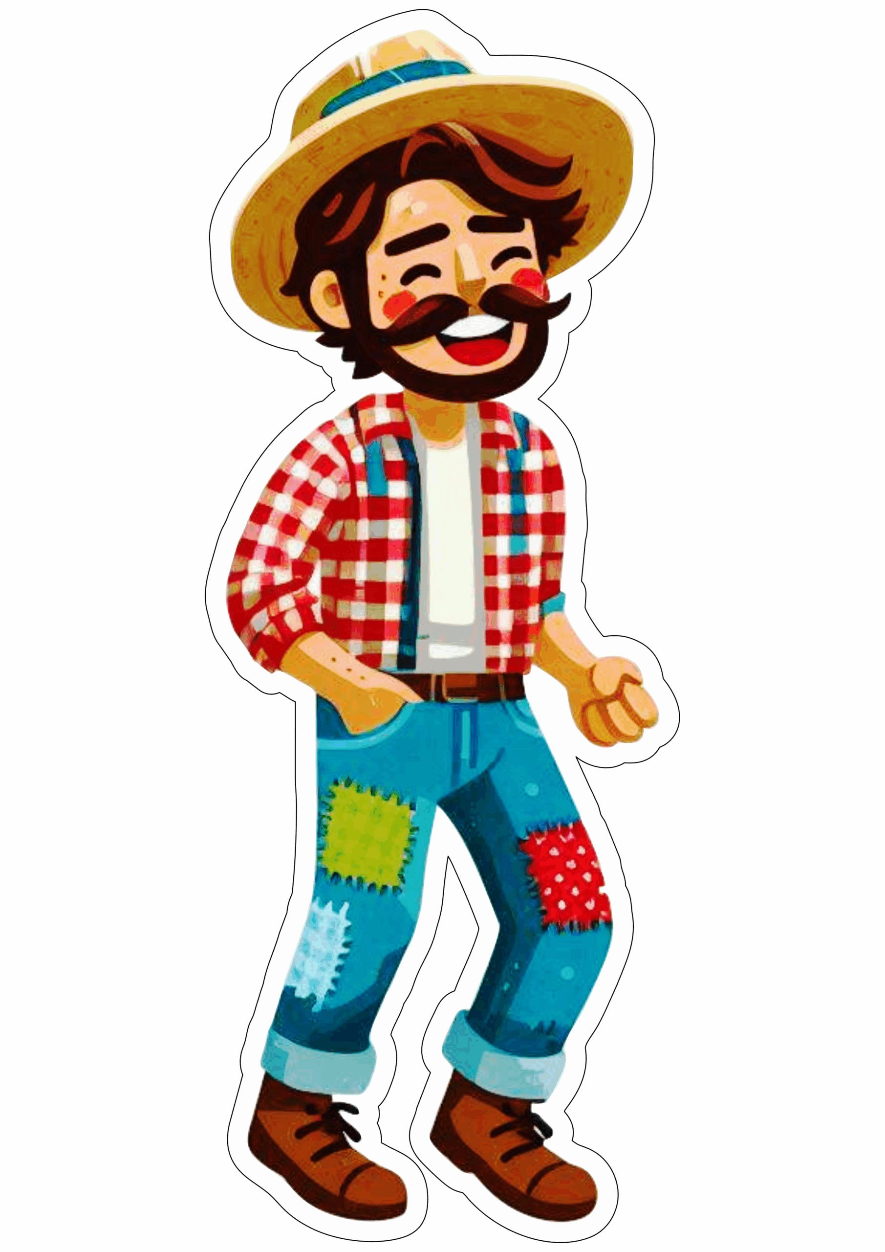 Festa junina desenho simples caipira tocando violão chapéu de palha São João típica tradição fundo transparente ilustração png