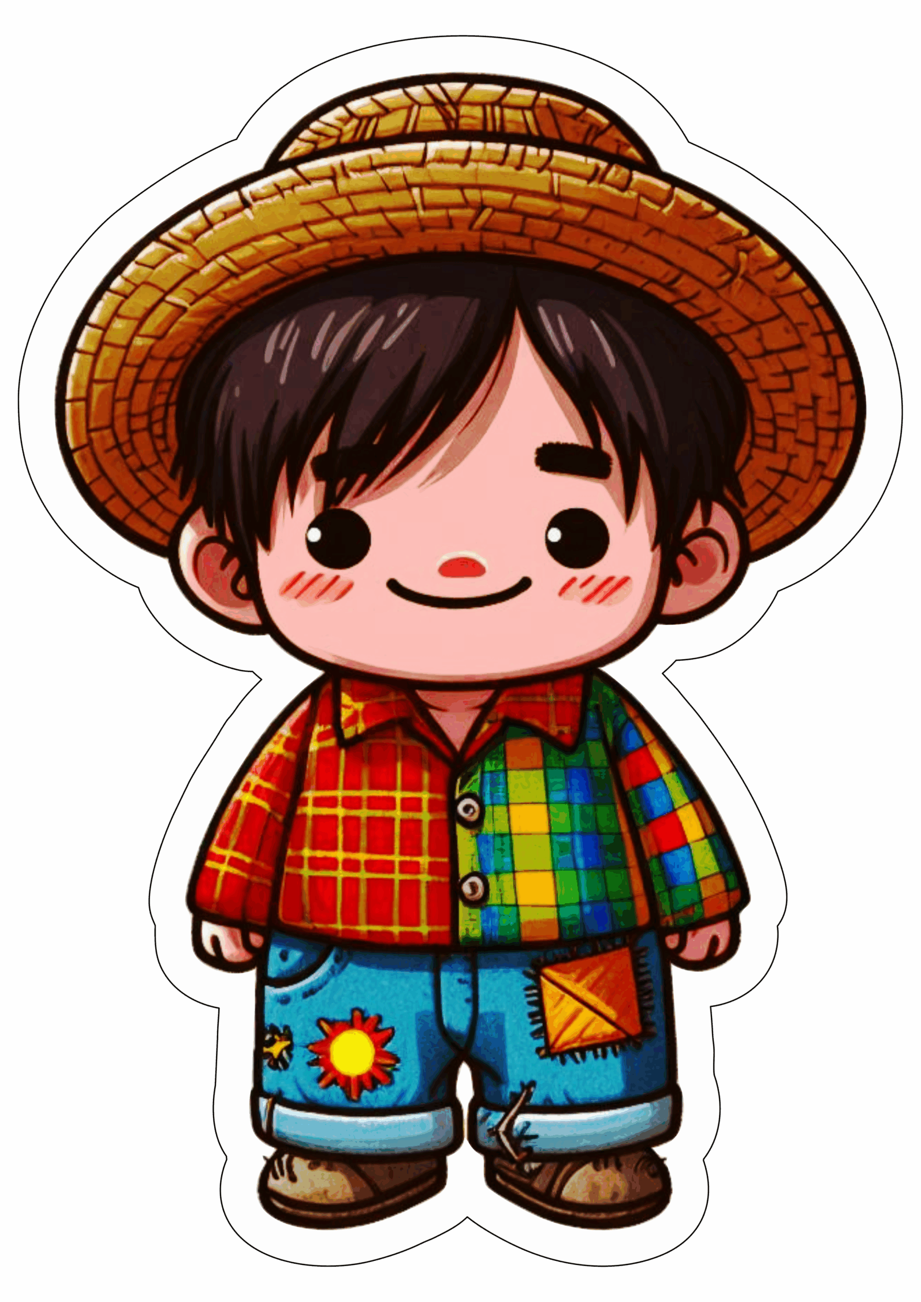 São João desenho simples menino caipira chapéu de palha festa junina png
