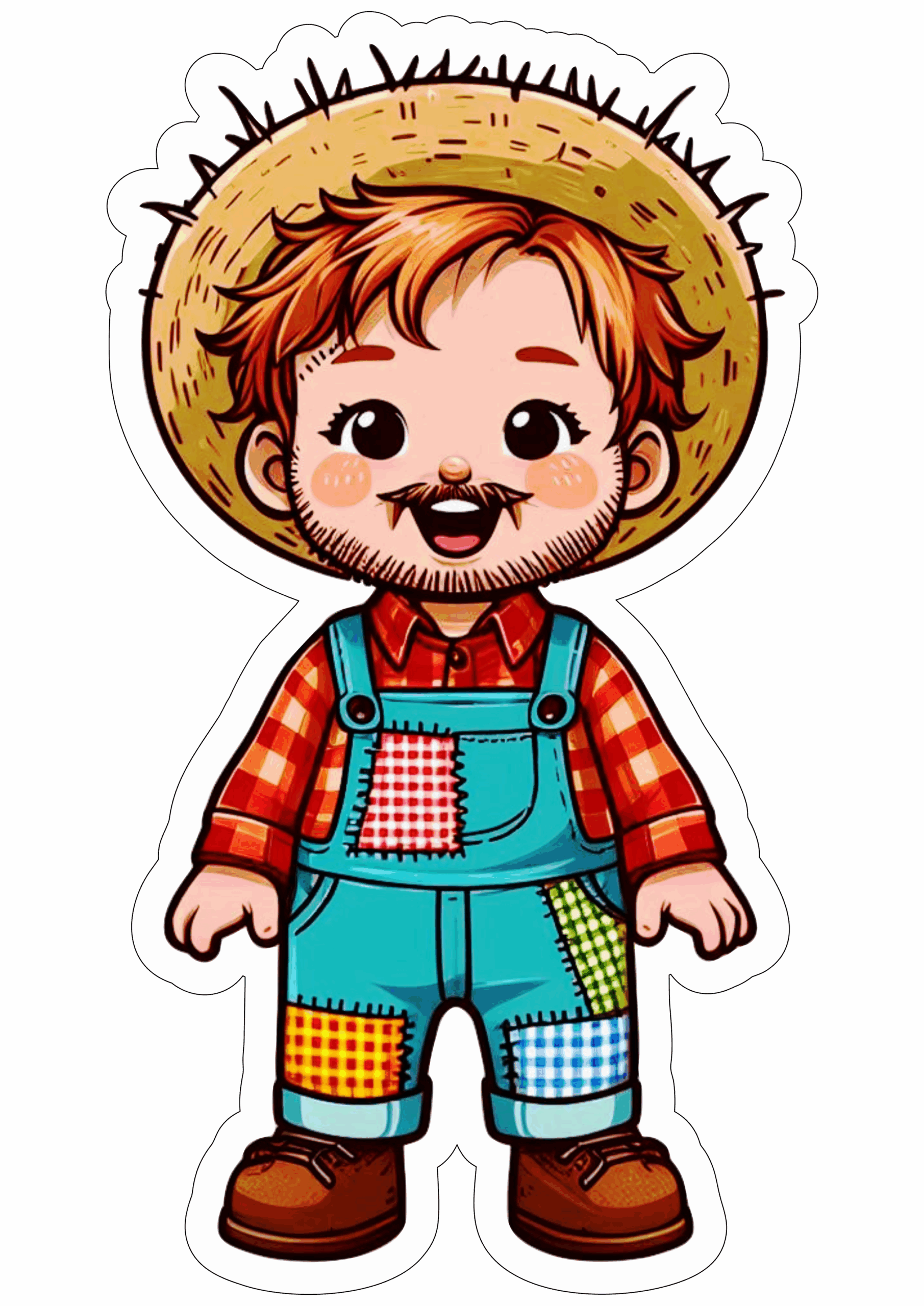 São João desenho simples menino caipira chapéu de palha festa junina fantasia engraçada png