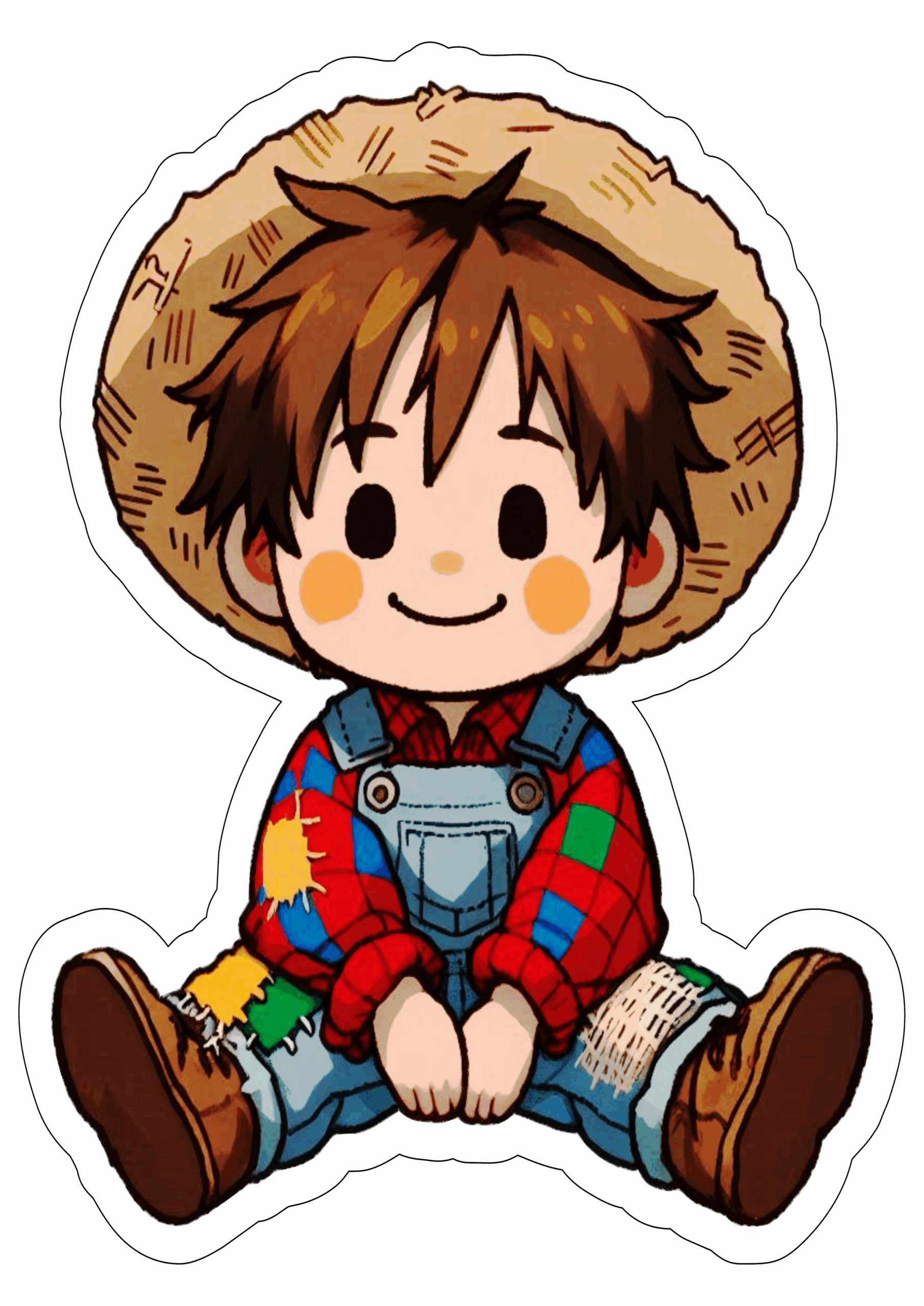 São João desenho simples menino caipira chapéu de palha festa junina fantasia engraçada sorrindo simple draw png