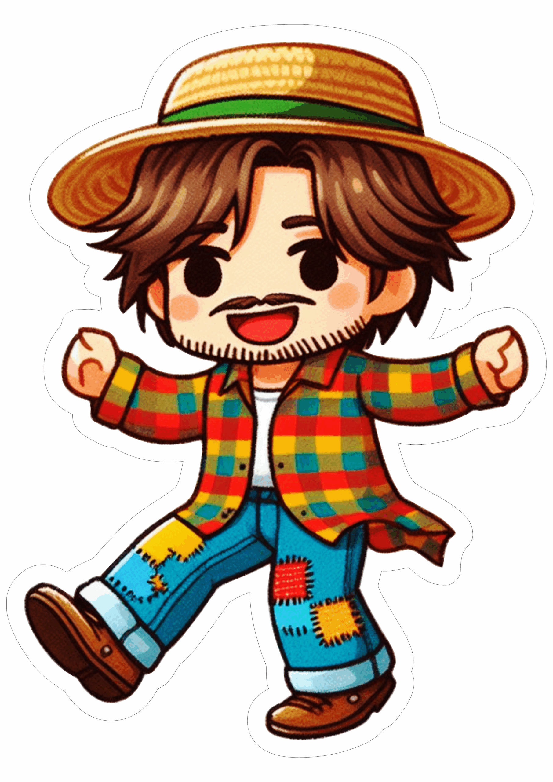 Festa junina desenho simples menino caipira chapéu de palha São João dança regional fundo transparente png