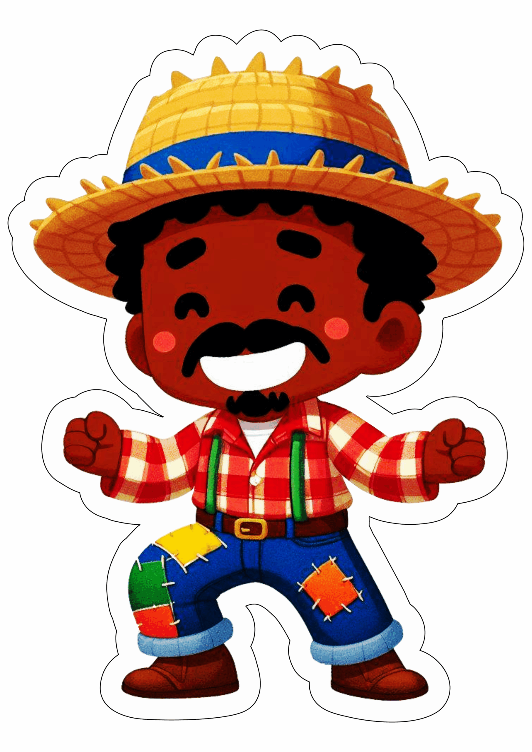Festa junina desenho simples menino caipira negro moreno chapéu de palha São João png