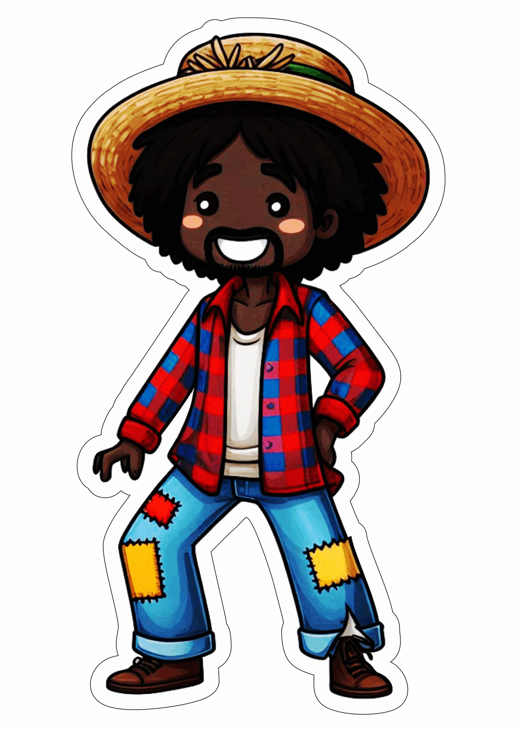 Festa junina desenho simples menino caipira negro moreno chapéu de palha São João típica png