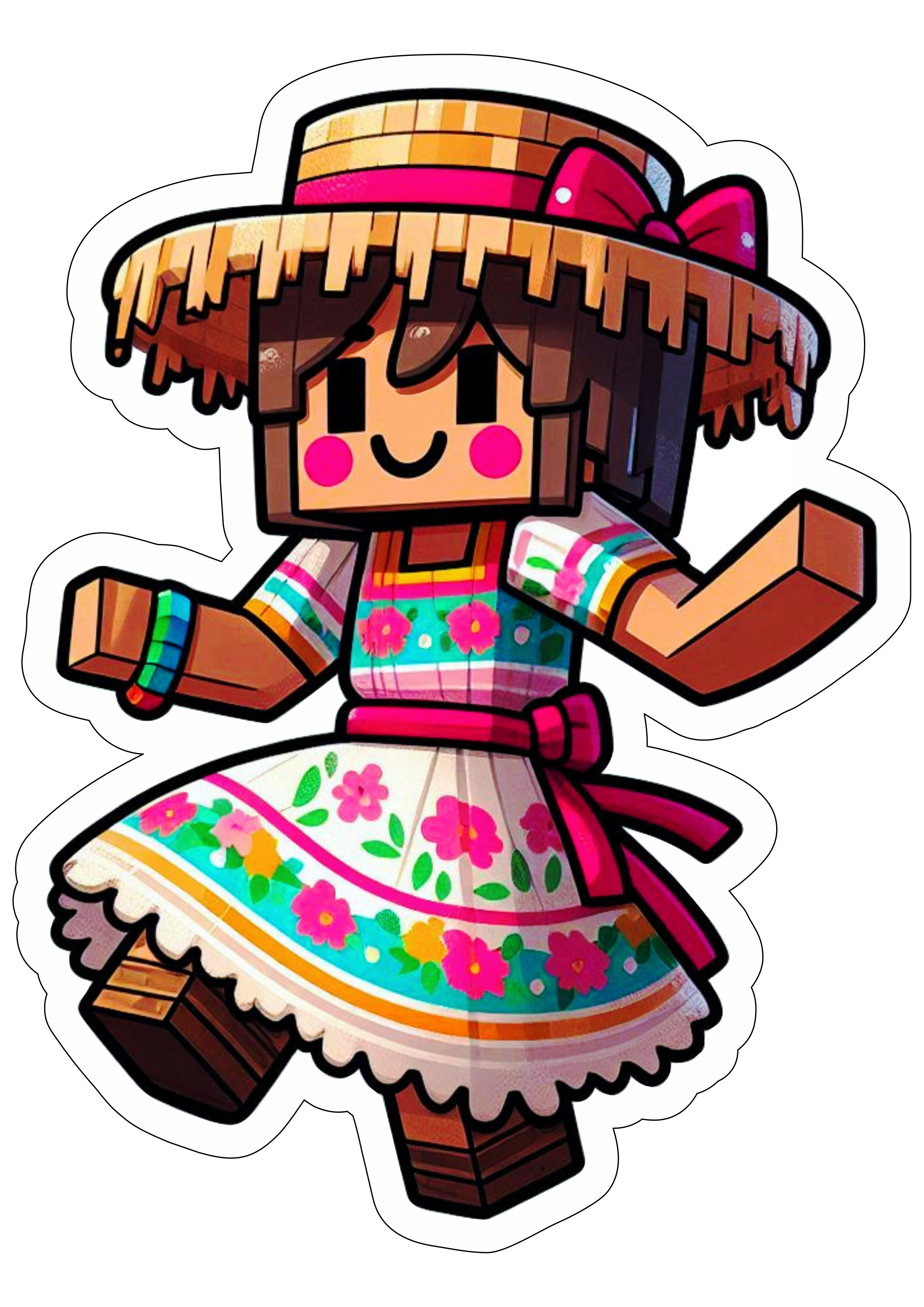 Minecraft imagens engraçadas de games São João Festa Junina mulher de vestido com chapéu de palha png