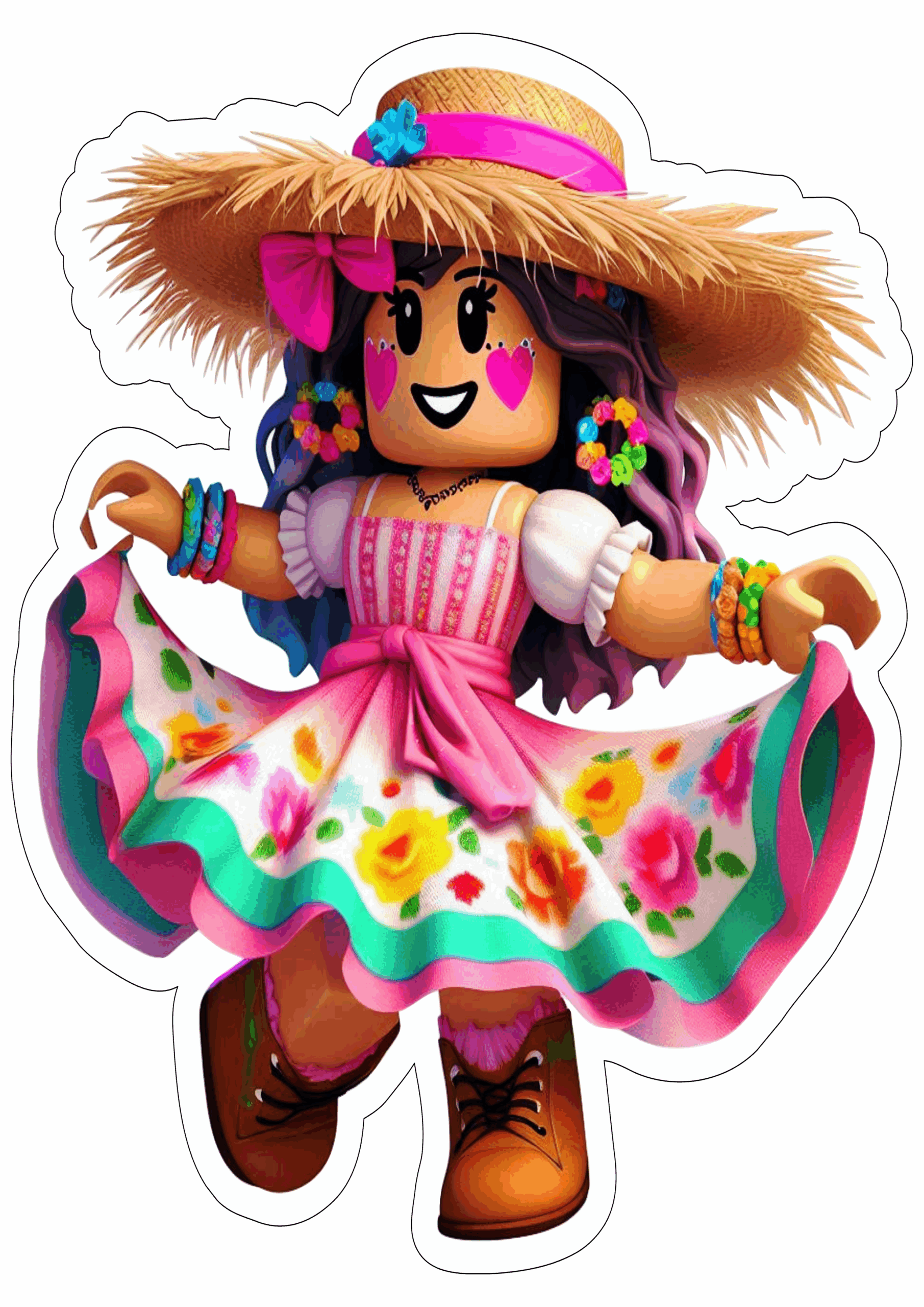 Roblox imagens engraçadas de games São João Festa Junina mulher de vestido com chapéu de palha fundo transparente ilustração png