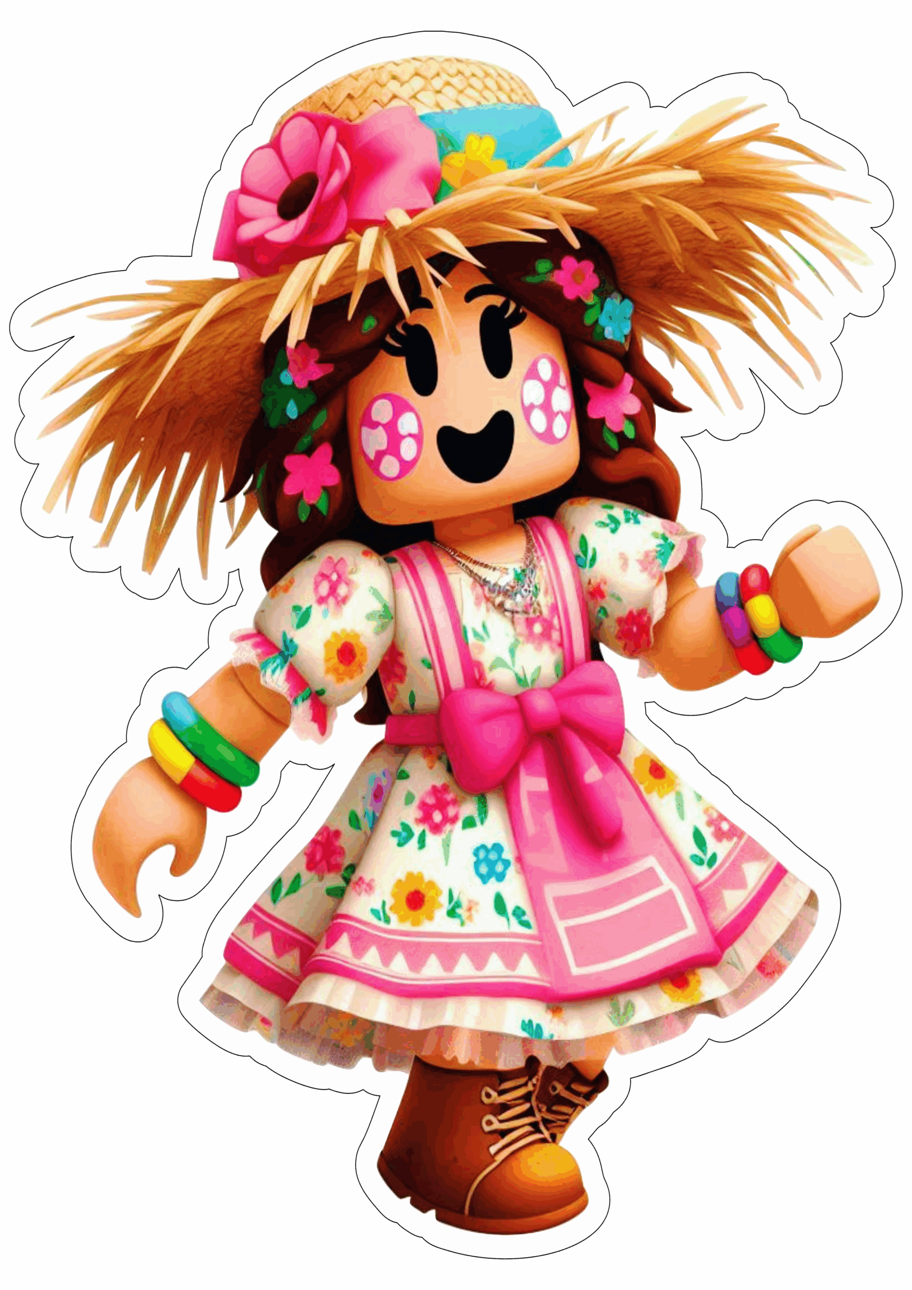Roblox imagens engraçadas de games São João Festa Junina mulher de vestido com chapéu de palha fundo transparente ilustração clipart png