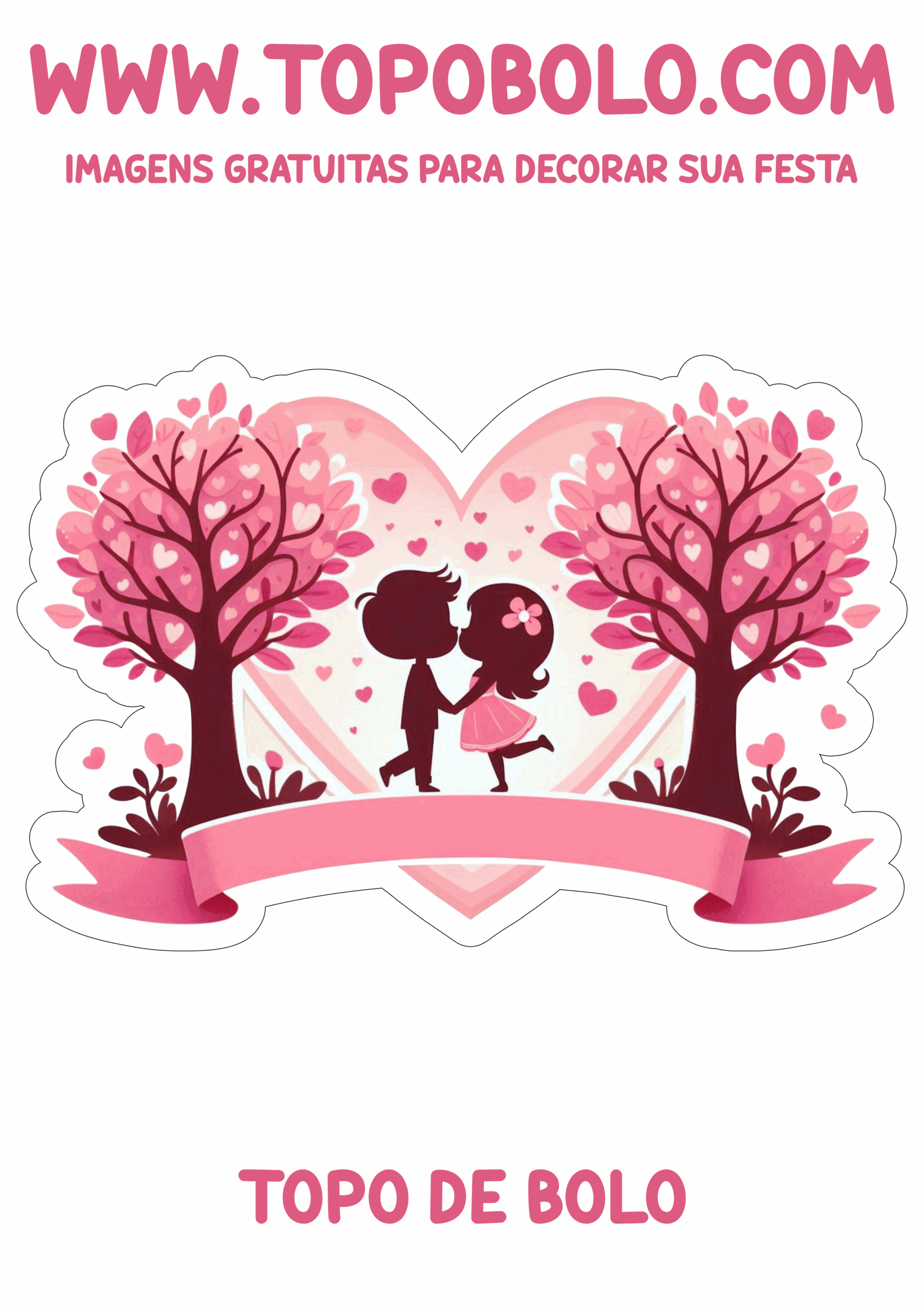 Dia dos namorados topo de bolo fofinho rosa decoração coração adesivos tags stickers banners árvores png