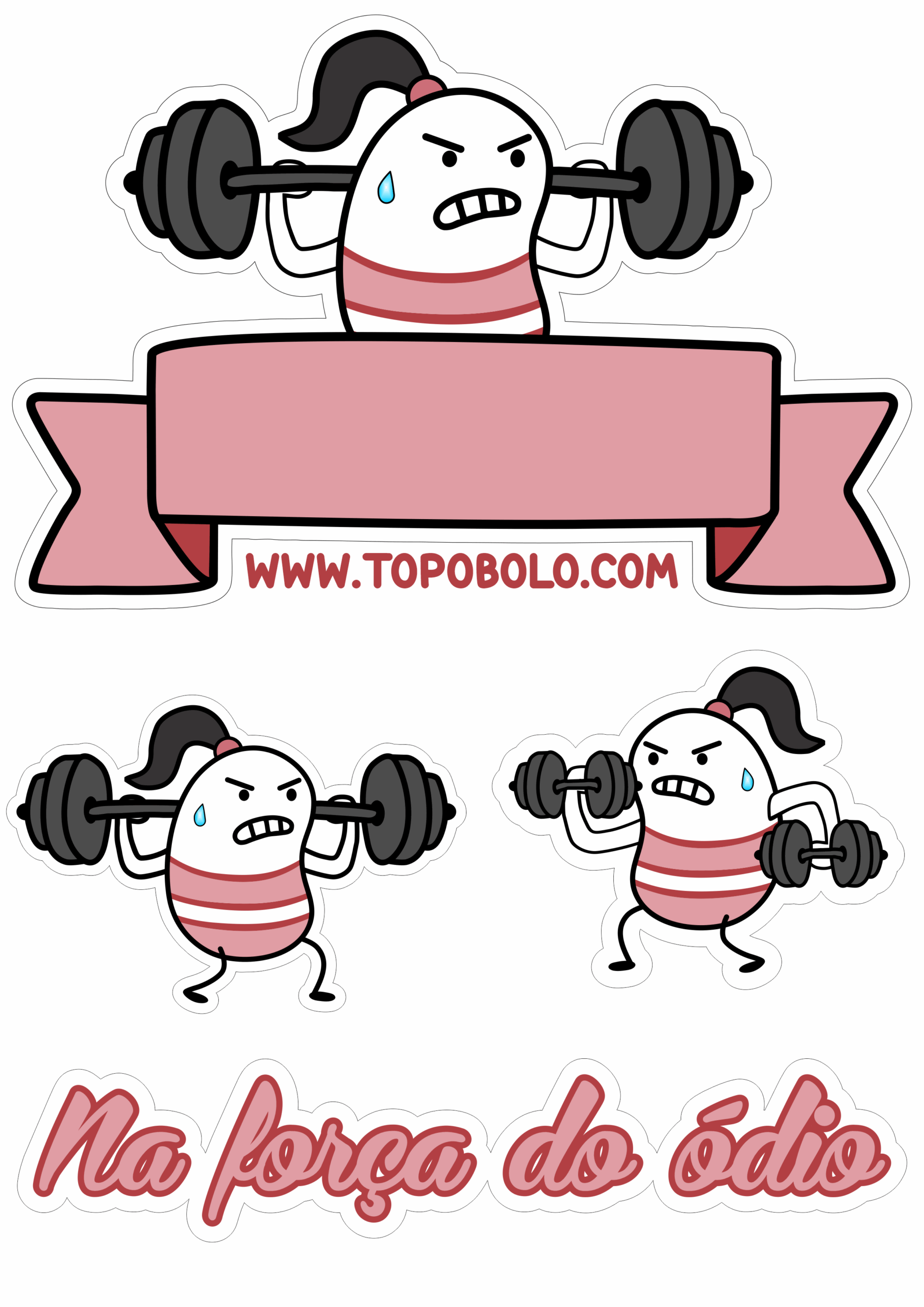 Flork of cows topo de bolo memes de academia figurinha engraçada mulher marombeira rosa pink bento cake na força do ódio agachamento png