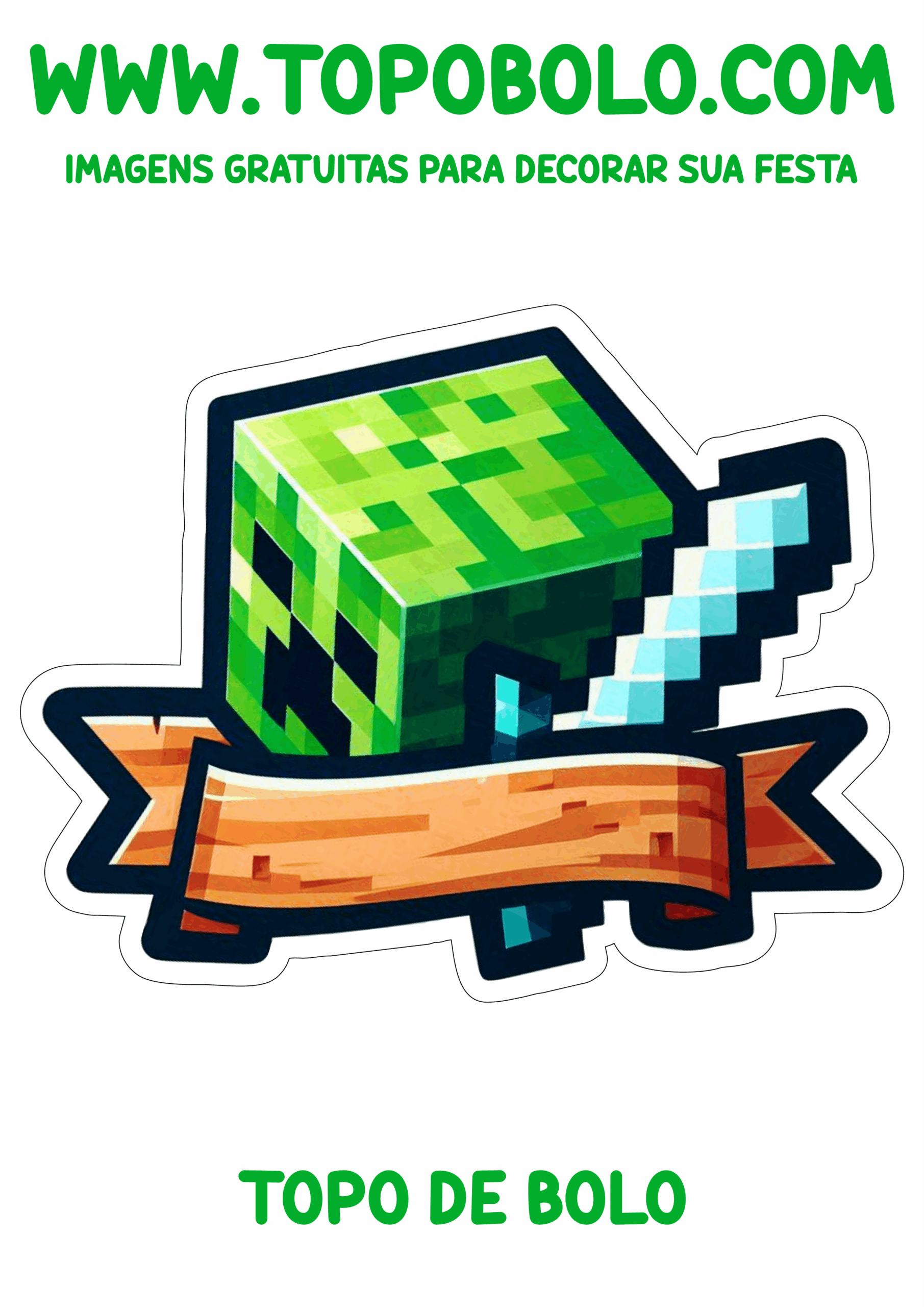 Minecraft topo de bolo para imprimir decoração de festa de aniversário infantil png