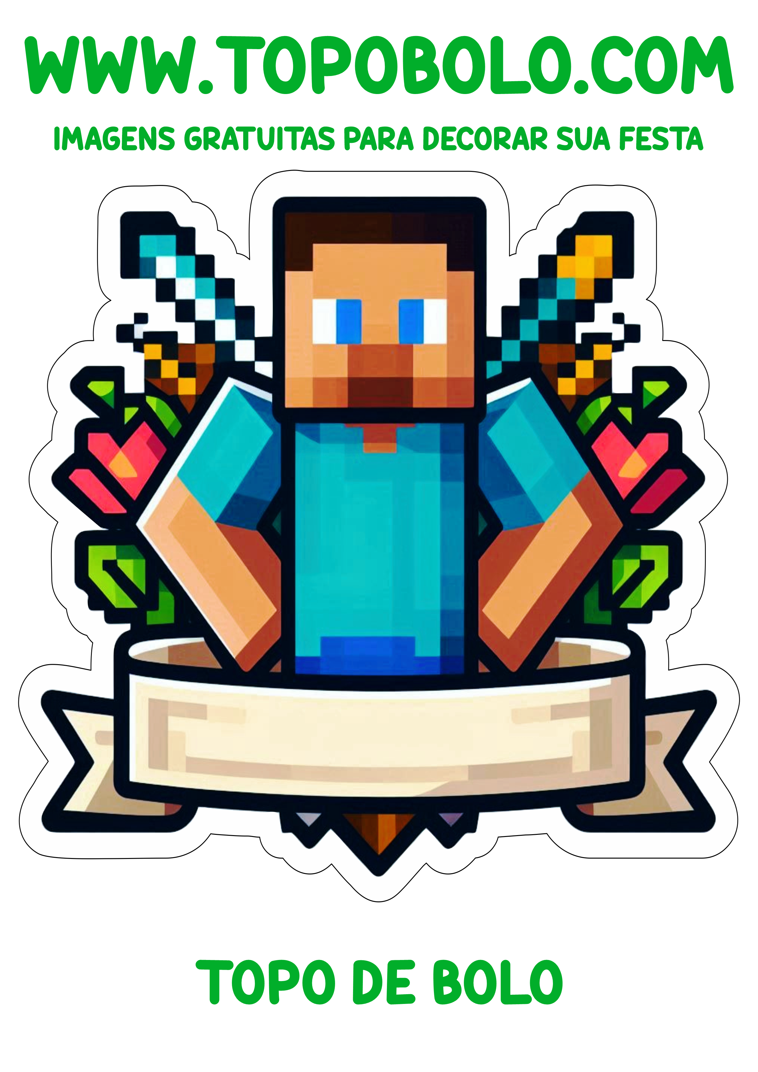 Minecraft topo de bolo para imprimir decoração de festa de aniversário infantil personagens de games png
