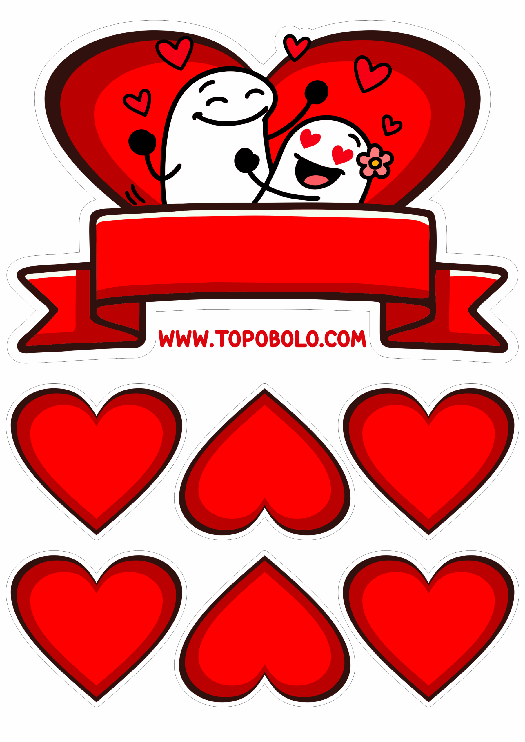 Topo de bolo flork of cows 12 de junho dia dos namorados com corações png