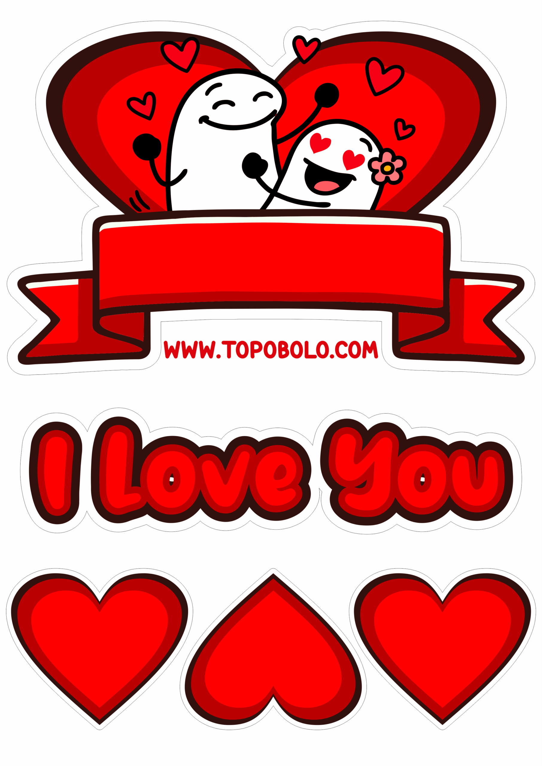 Topo de bolo flork of cows 12 de junho dia dos namorados com corações i love you png