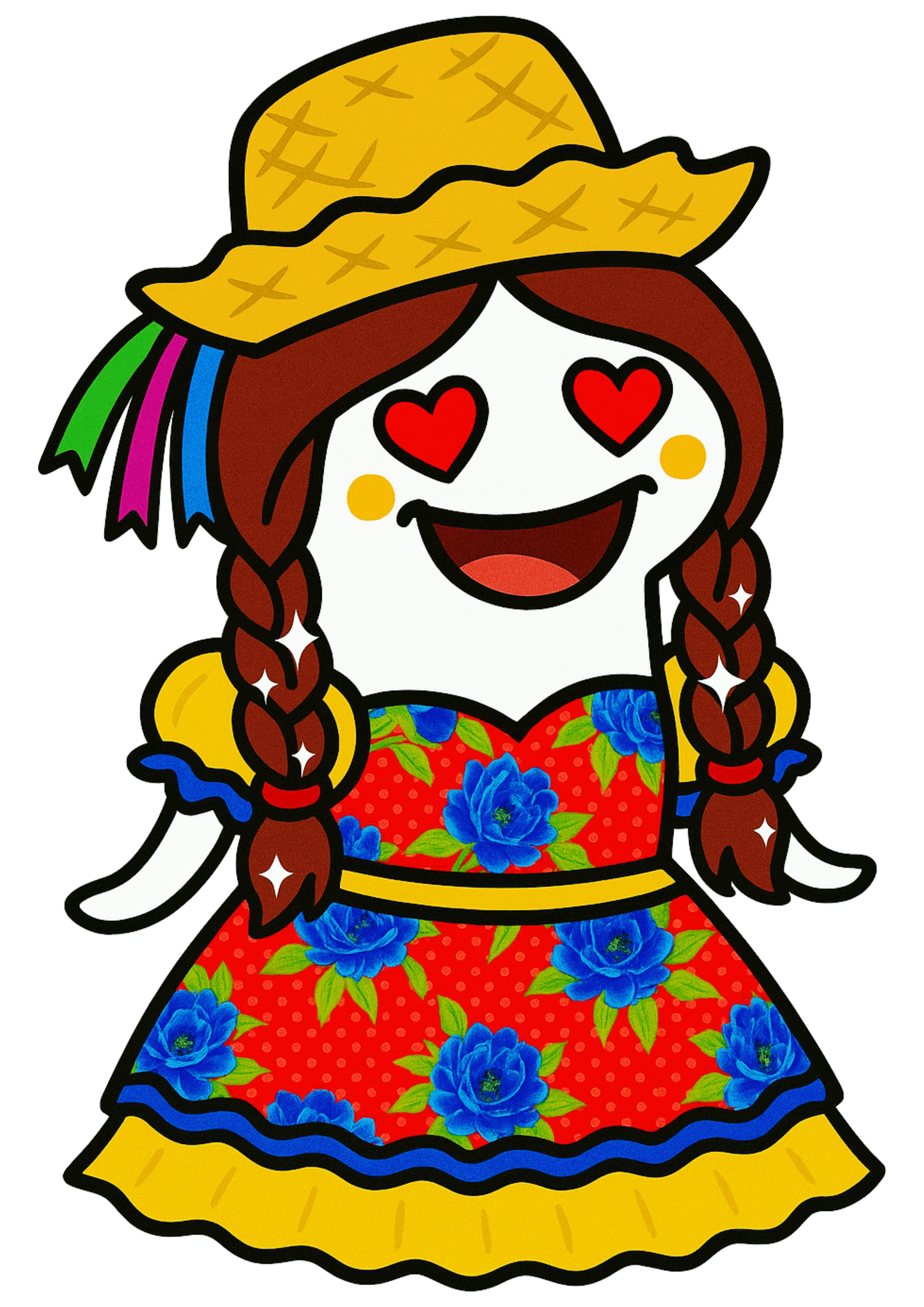 Festa Junina São João figurinhas engraçadas flork of cows caipira chapéu de palha trancinhas vestido png