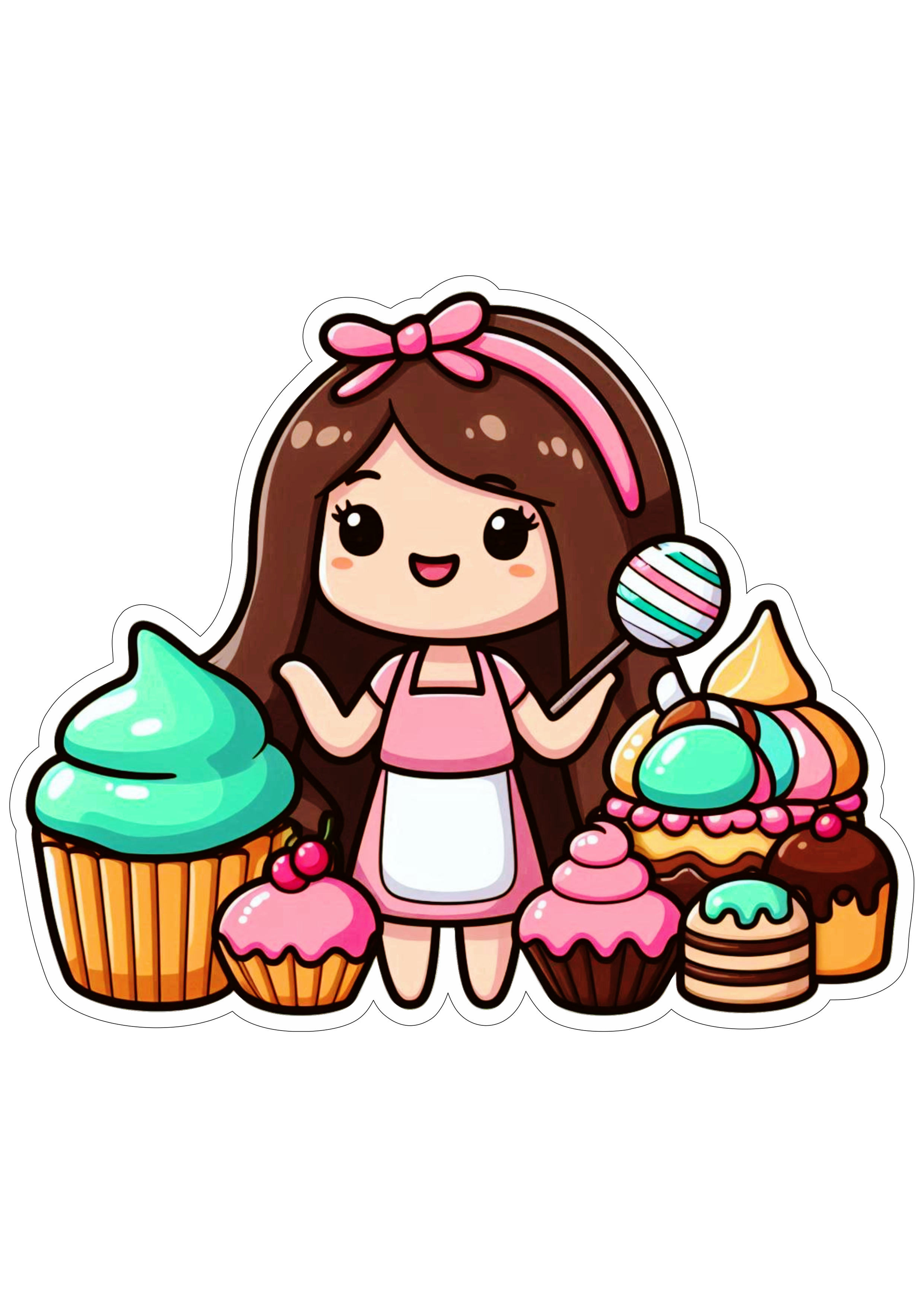 Confeiteira desenho simples com fundo transparente e contorno para recorte bolos e doces png