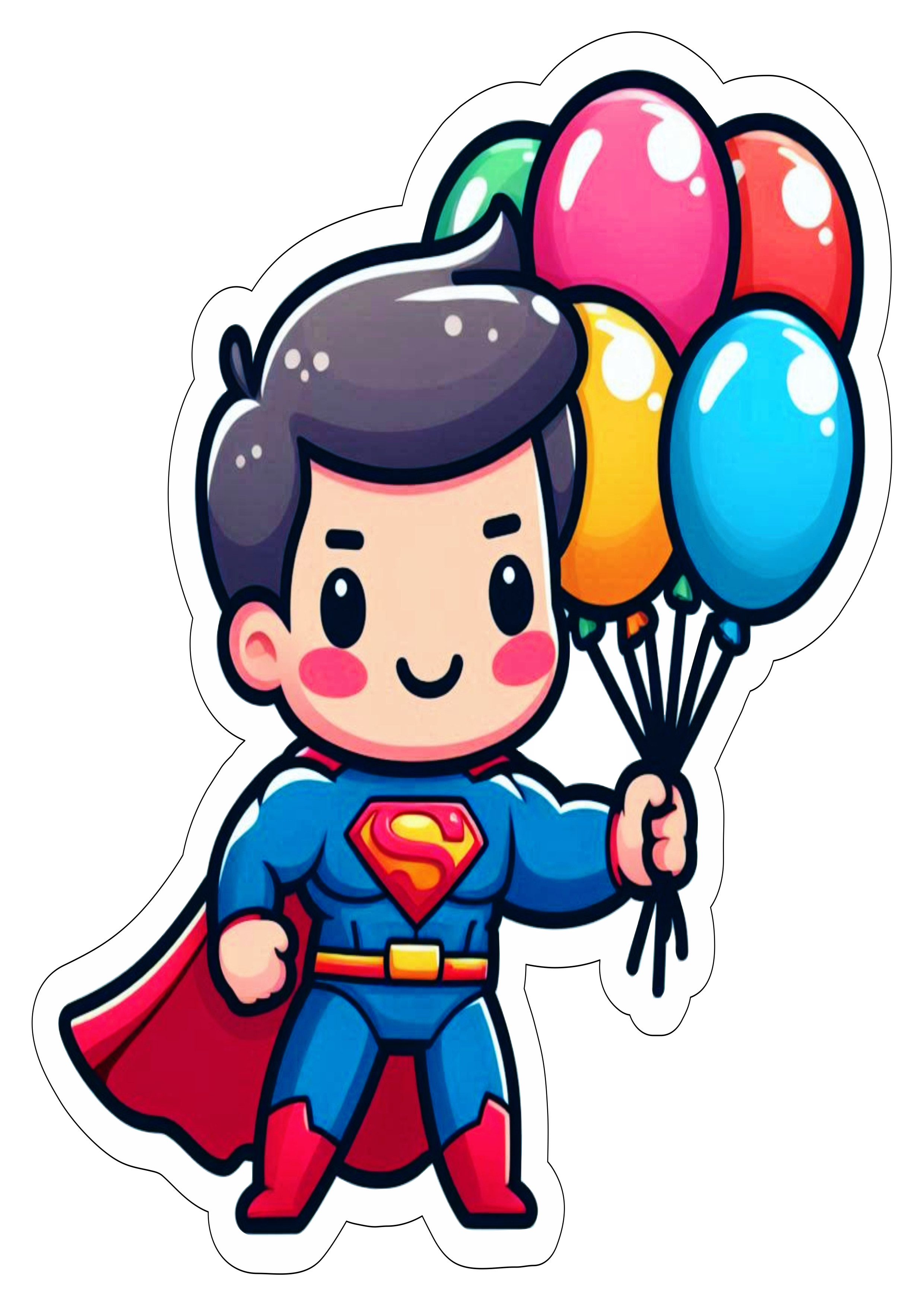 Superman simple draw holding balloons no background image cartoon birthday decoration png