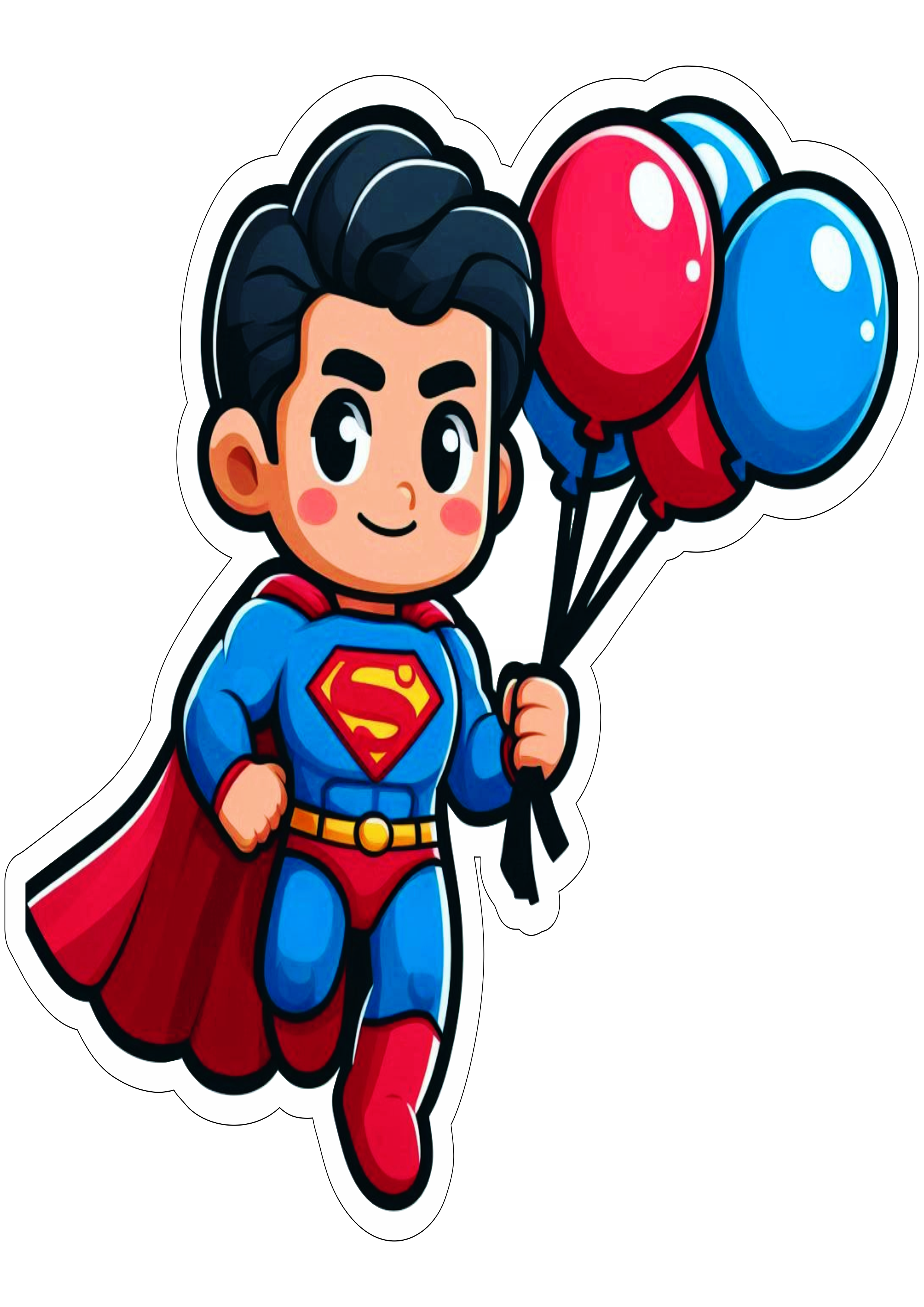 Superman simple draw holding balloons no background image cartoon birthday decoration artwork png