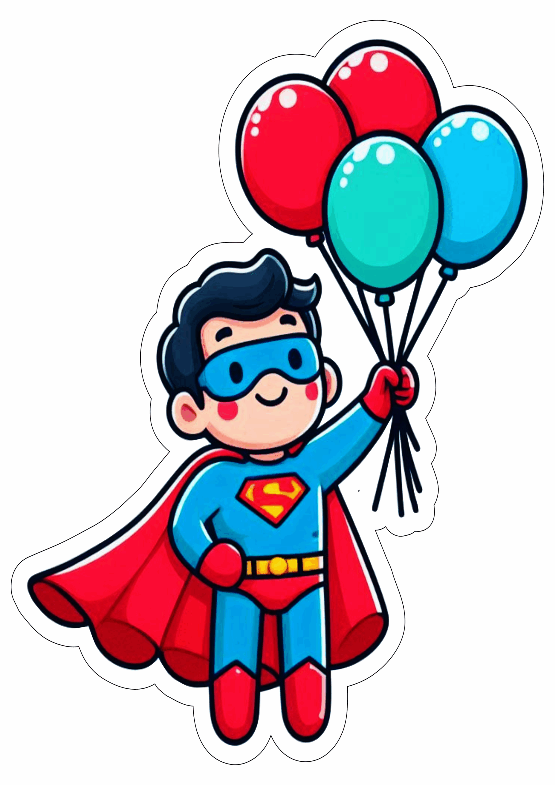 Superman simple draw holding balloons no background image cartoon birthday decoration artwork clipart illustration png