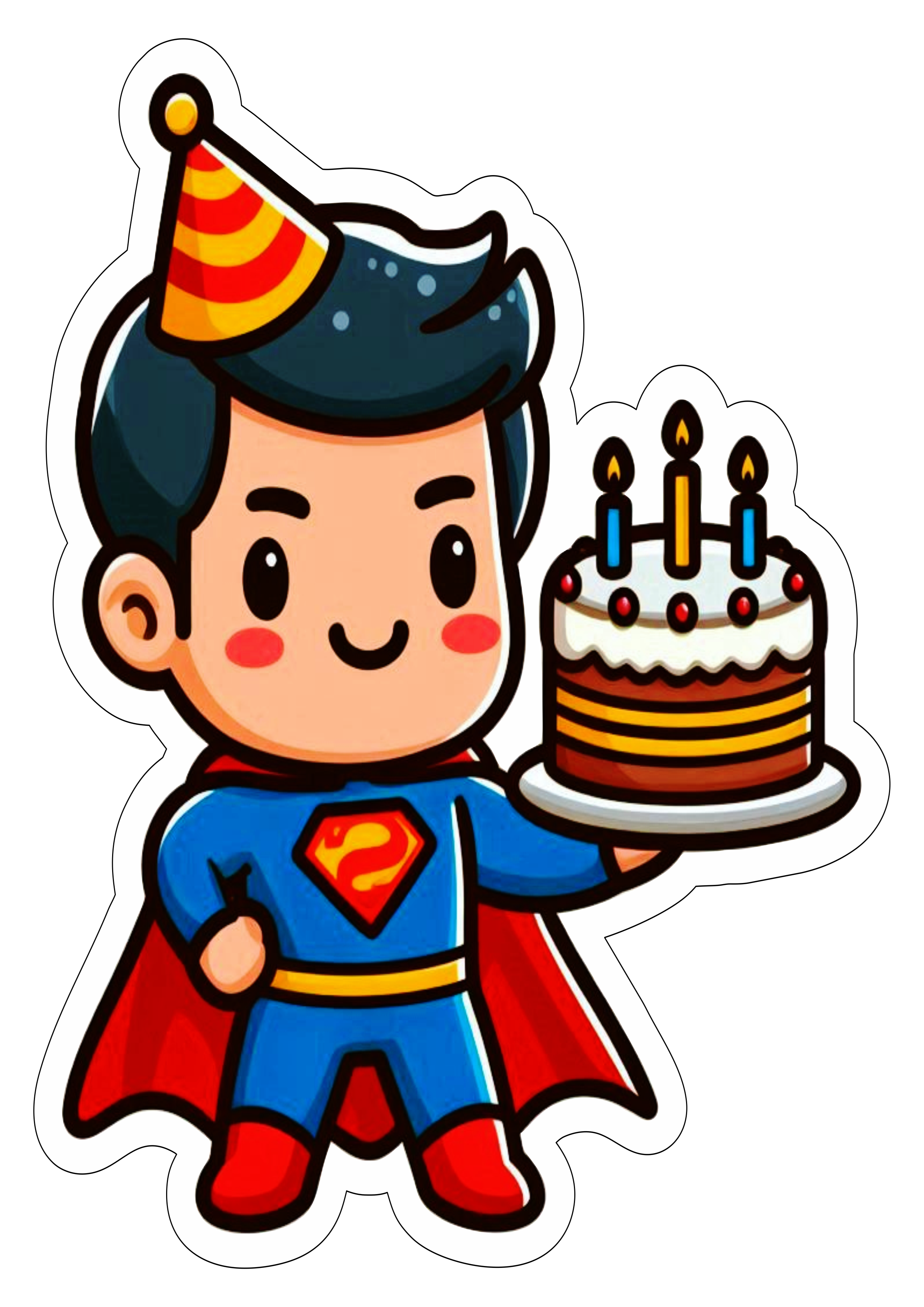 Superman simple draw holding cake image cartoon birthday decoration no background png