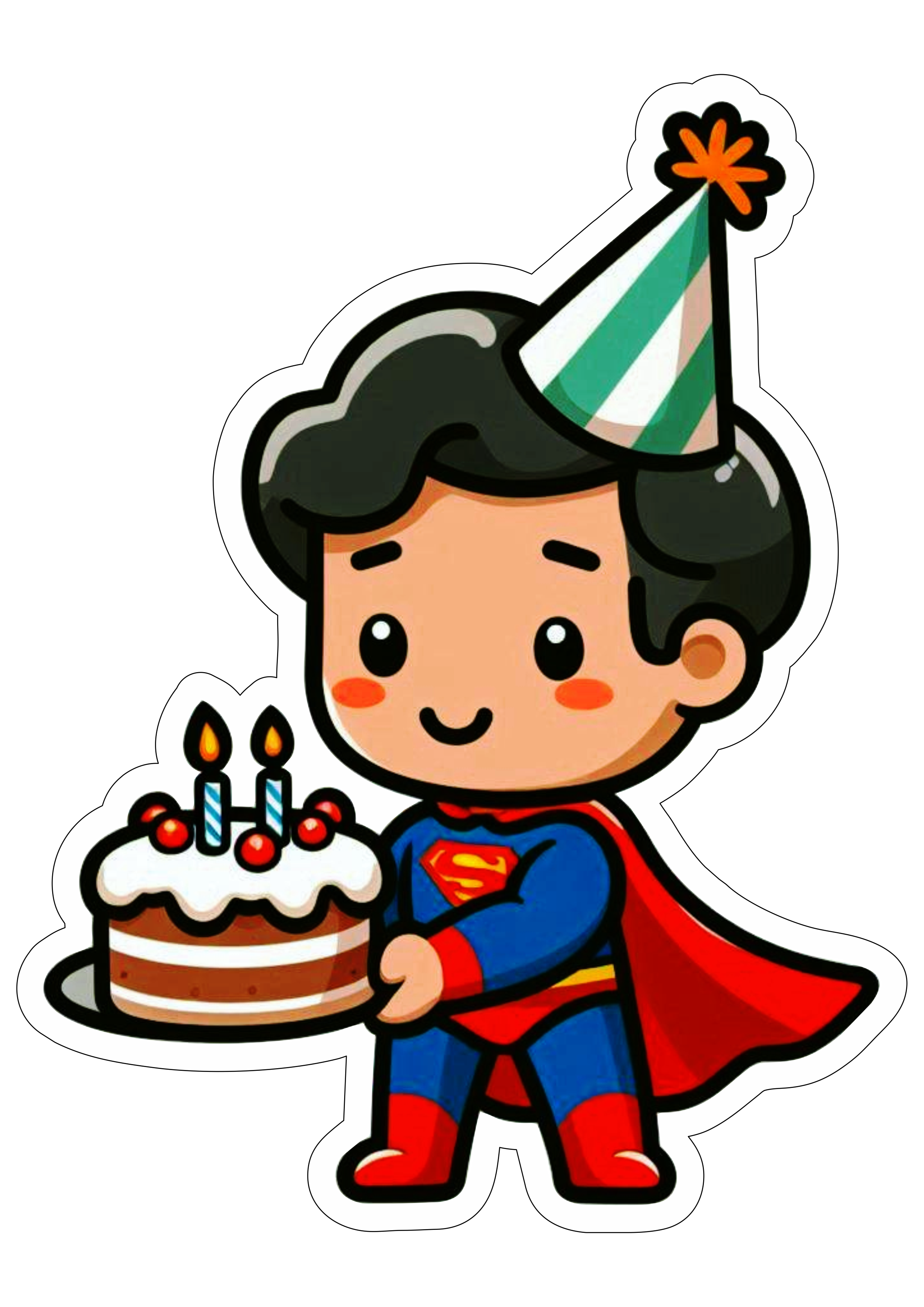 Superman simple draw holding cake image cartoon birthday decoration no background png files
