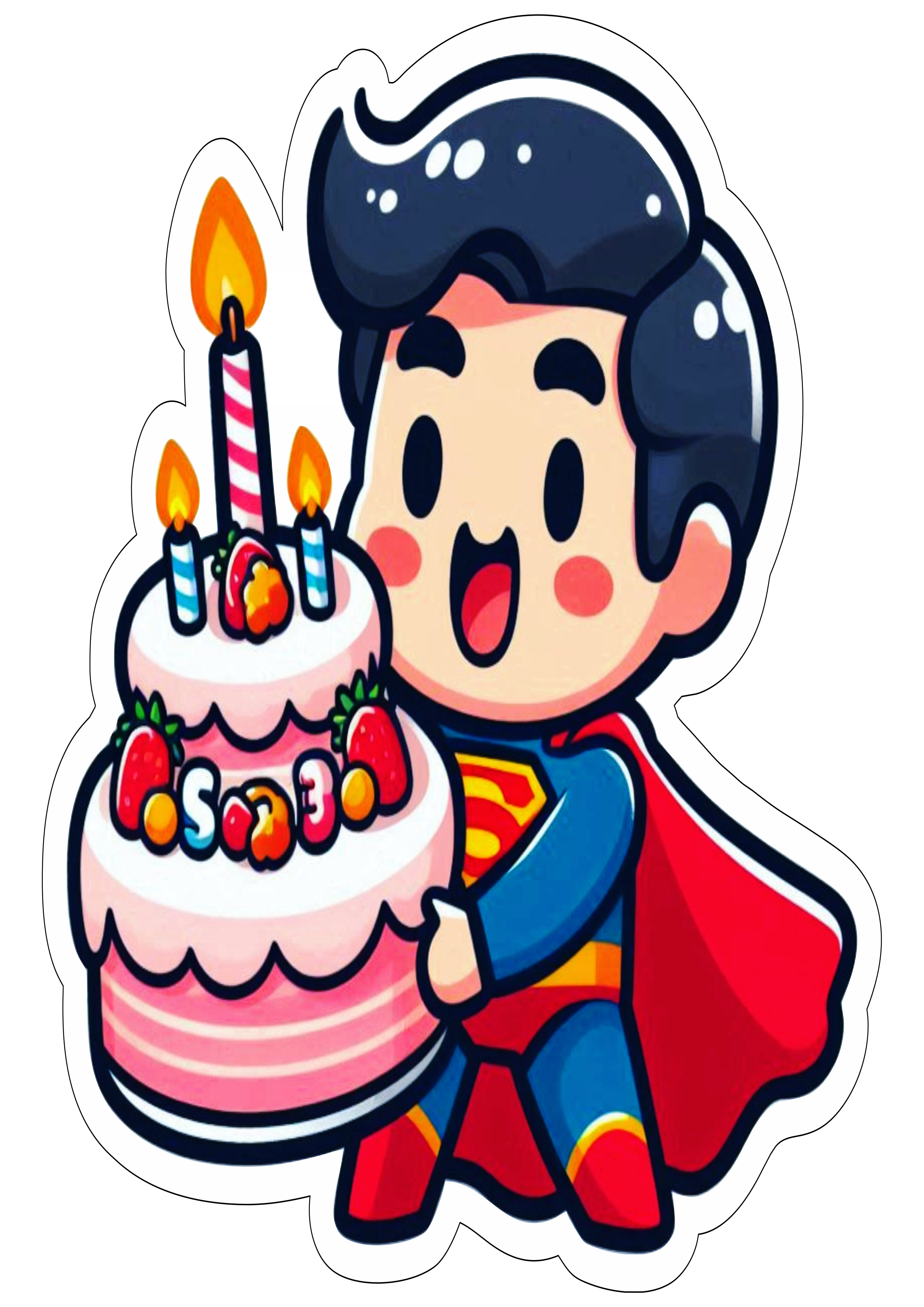 Superman simple draw holding cake image cartoon birthday decoration no background free download png files