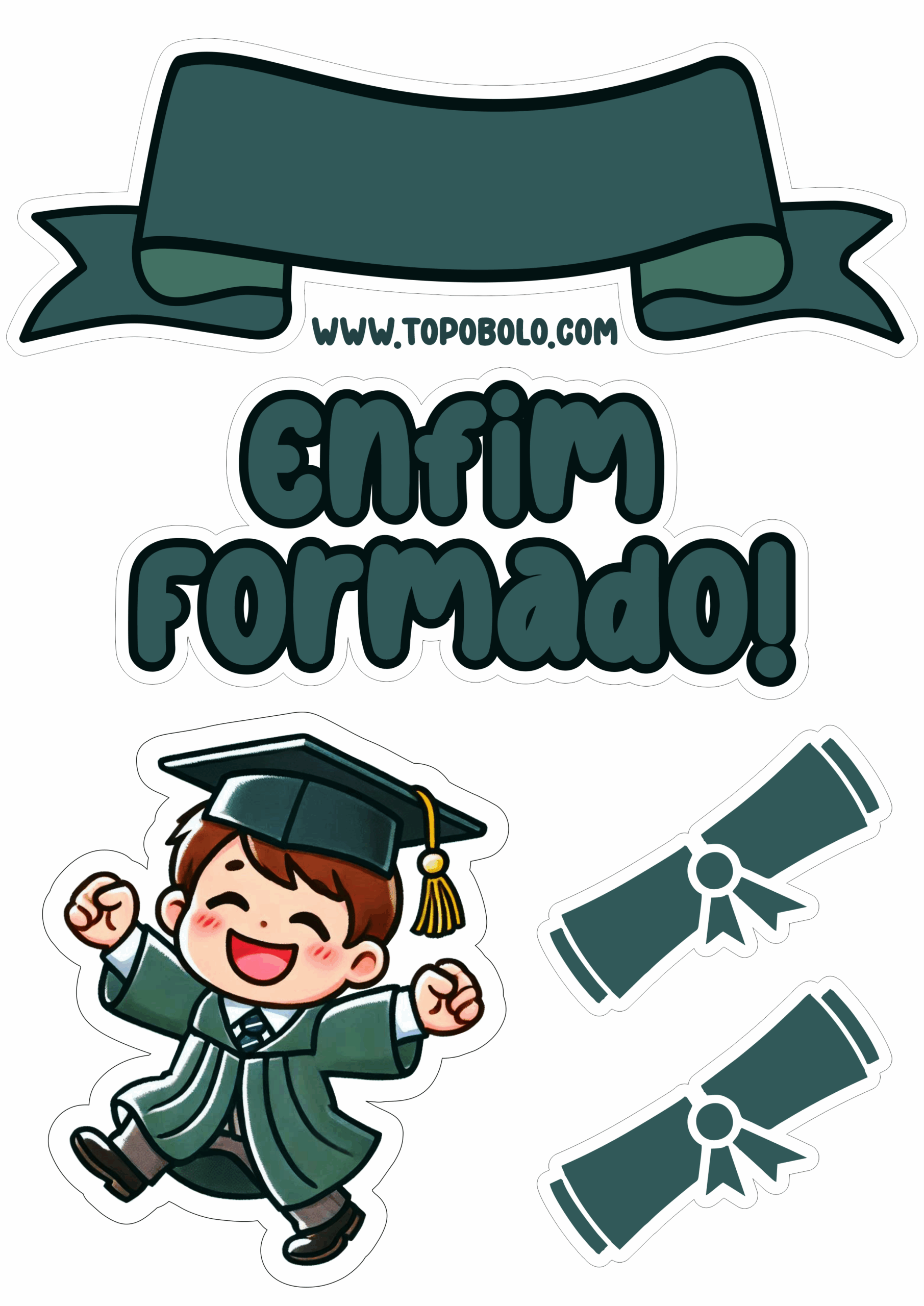 Topo de bolo para imprimir enfim formado homem desenho simples decoração de festa de formatura png