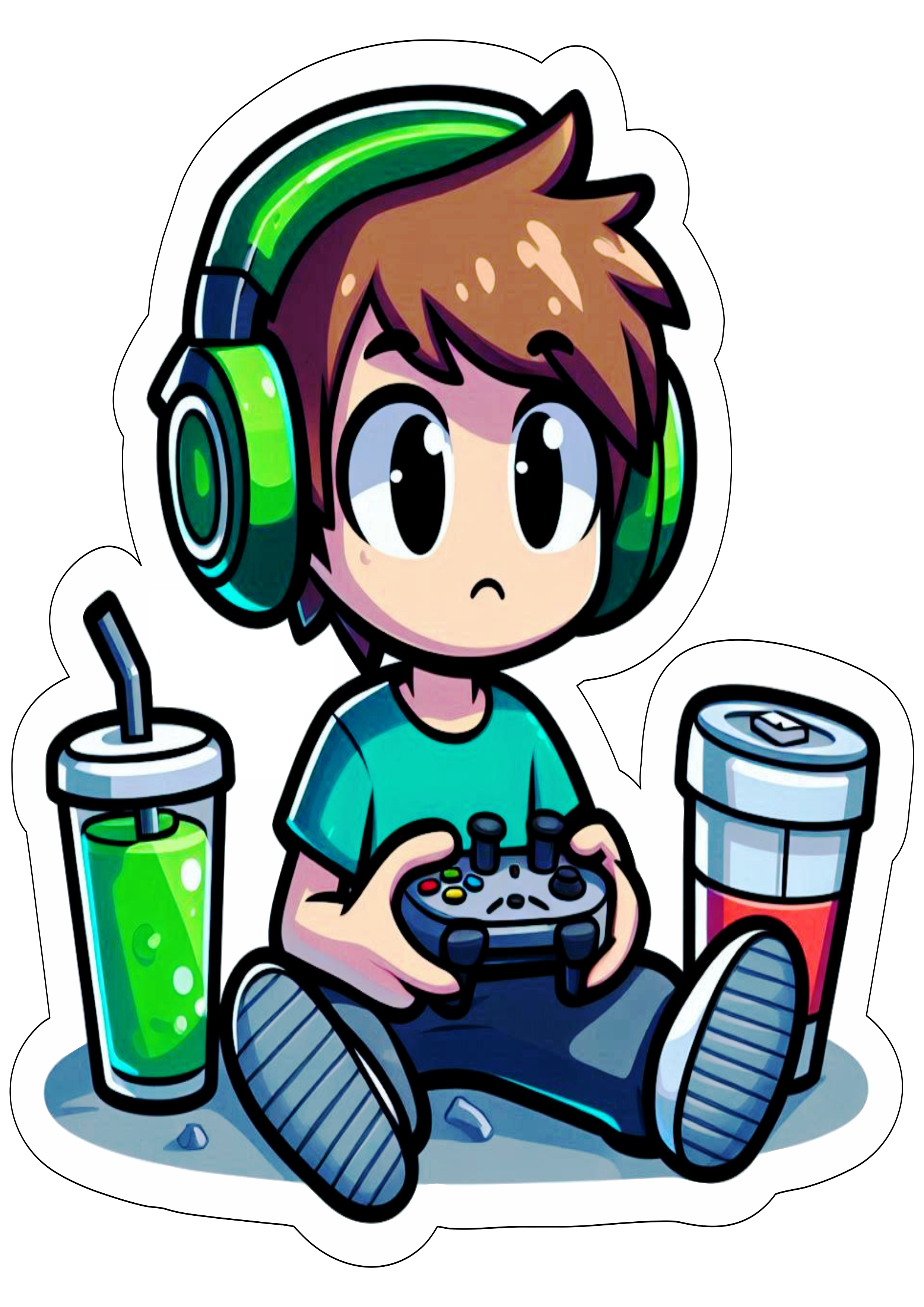 Garoto nerd gamer desenho colorido simples fundo transparente png