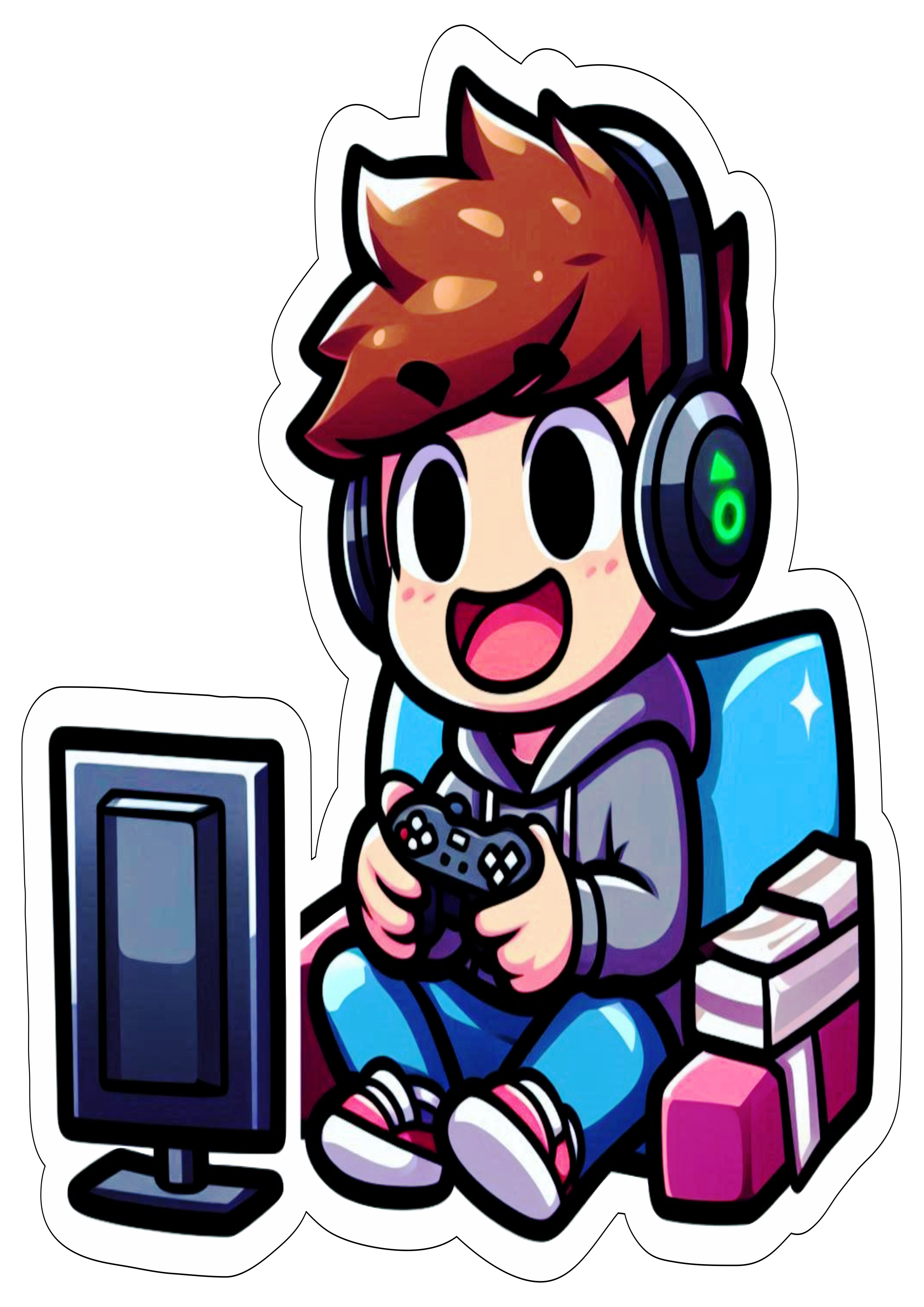Garoto nerd gamer desenho colorido simples fundo transparente cartoon png