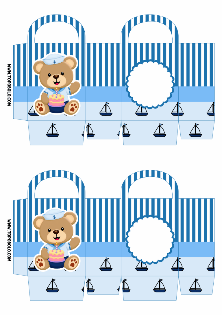 Preschool birthday party ideia paper craft sailor bear printable decor 2 images png