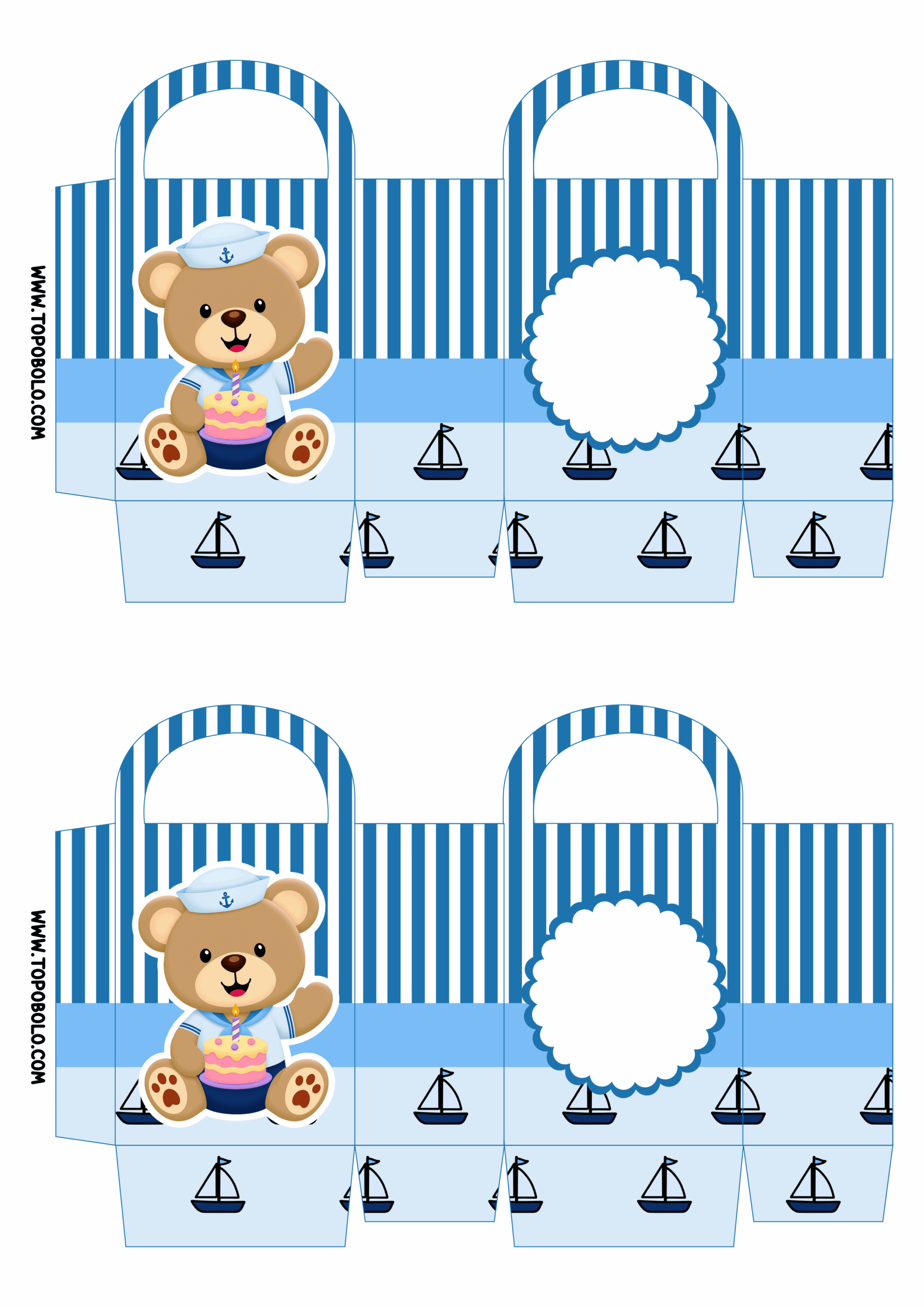 Urso marinheiro molde para bolsinha mimo de aniversário pronto para imprimir recortar e decorar festa infantil 2 imagens png