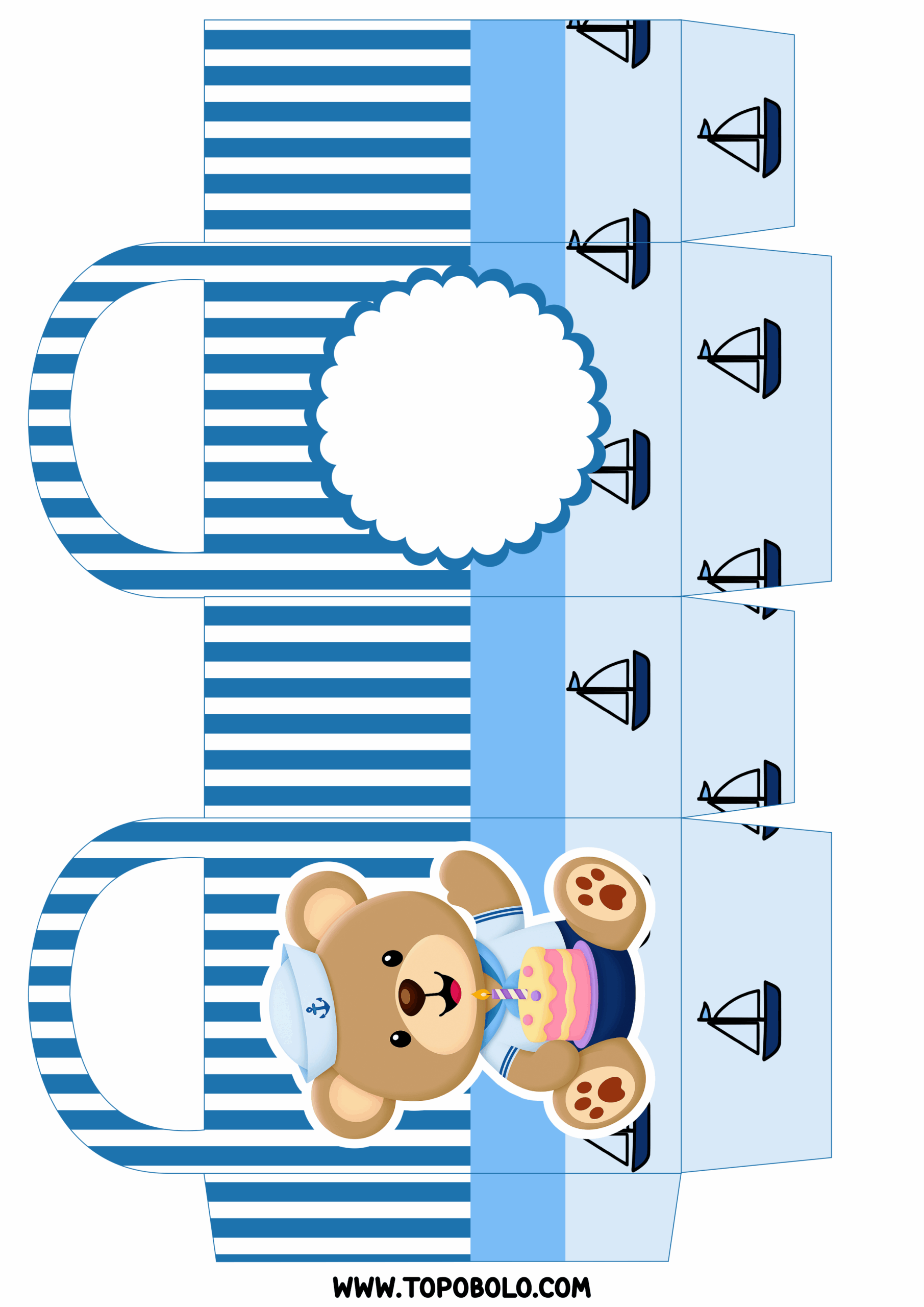 Urso marinheiro molde para bolsinha mimo de aniversário pronto para imprimir recortar e decorar festa infantil png