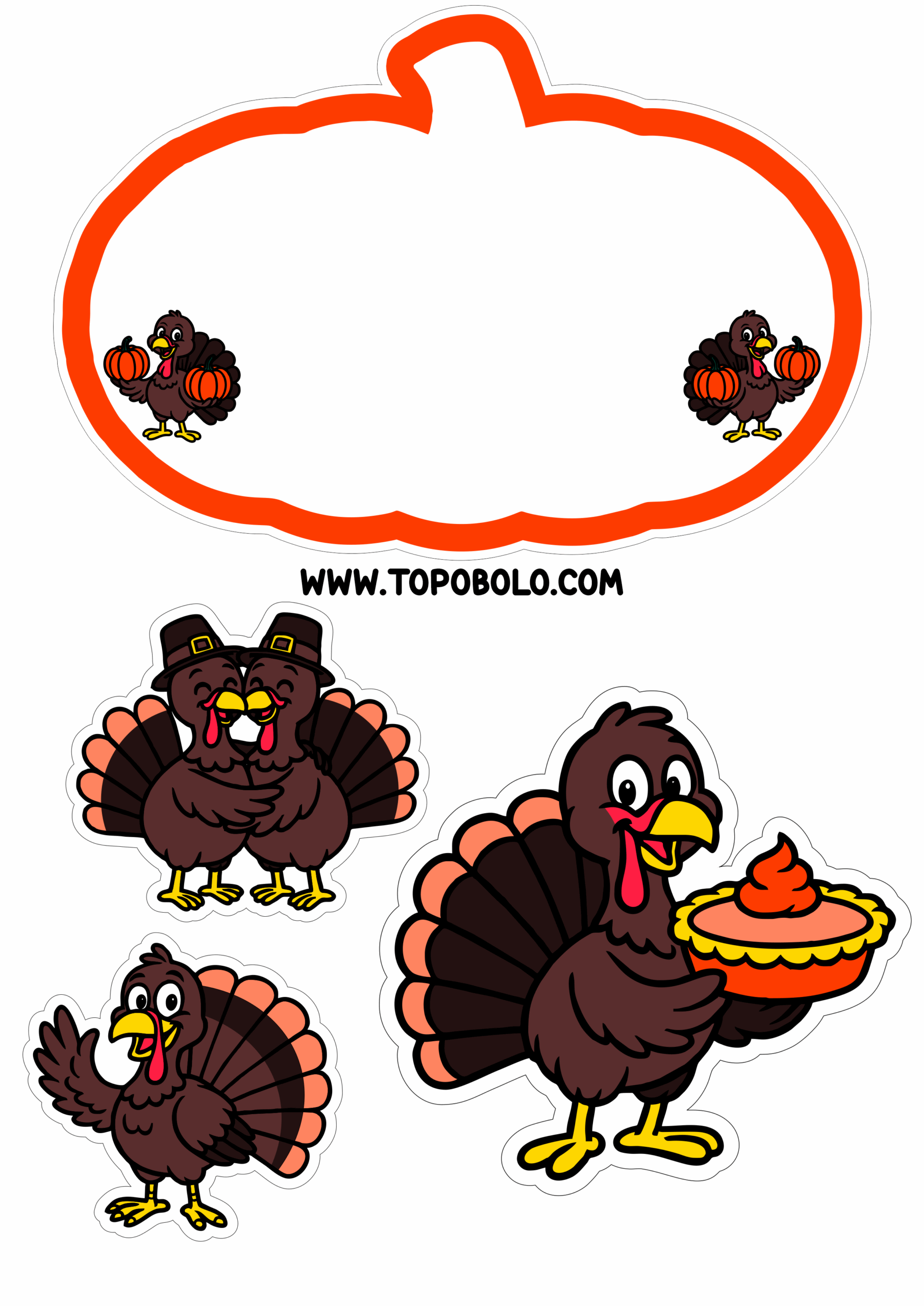 Topo de bolo para imprimir feriado dia de ação de graça peru cartoon decoração de festas pronto para imprimir png