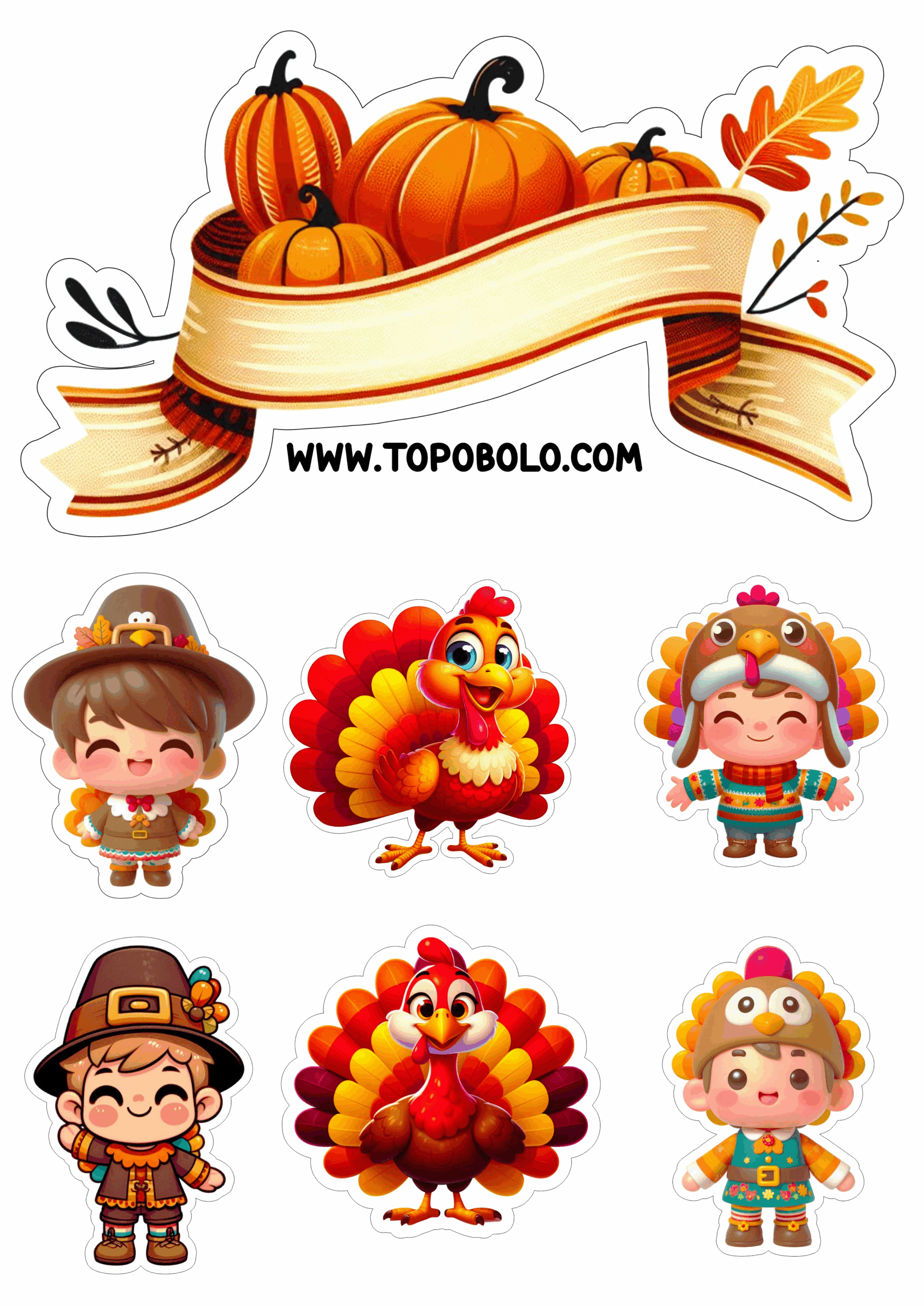 Topo de bolo feliz dia de ação de graças feriado americano decoração para festas artigos de papelaria png