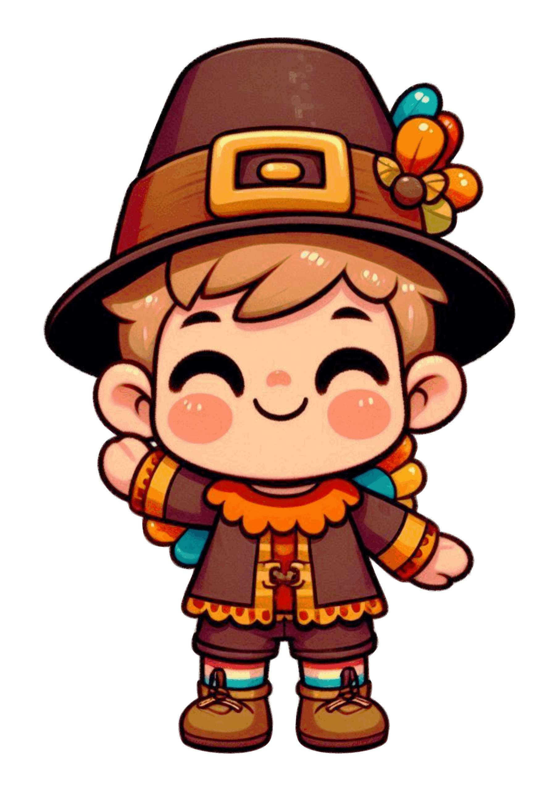 Feliz dia de ação de graças imagem fofinha garotinho com chapéu maluco ilustração 3d feriado americano png