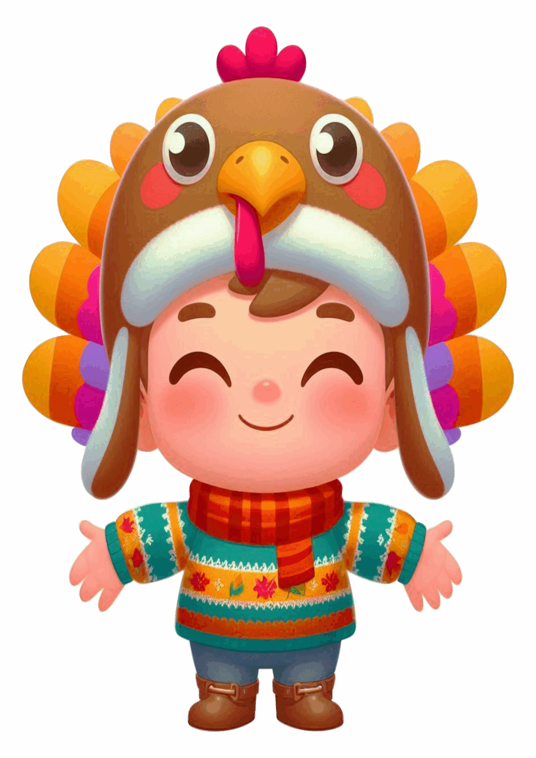 Feliz dia de ação de graças imagem fofinha garotinho com chapéu maluco ilustração 3d png