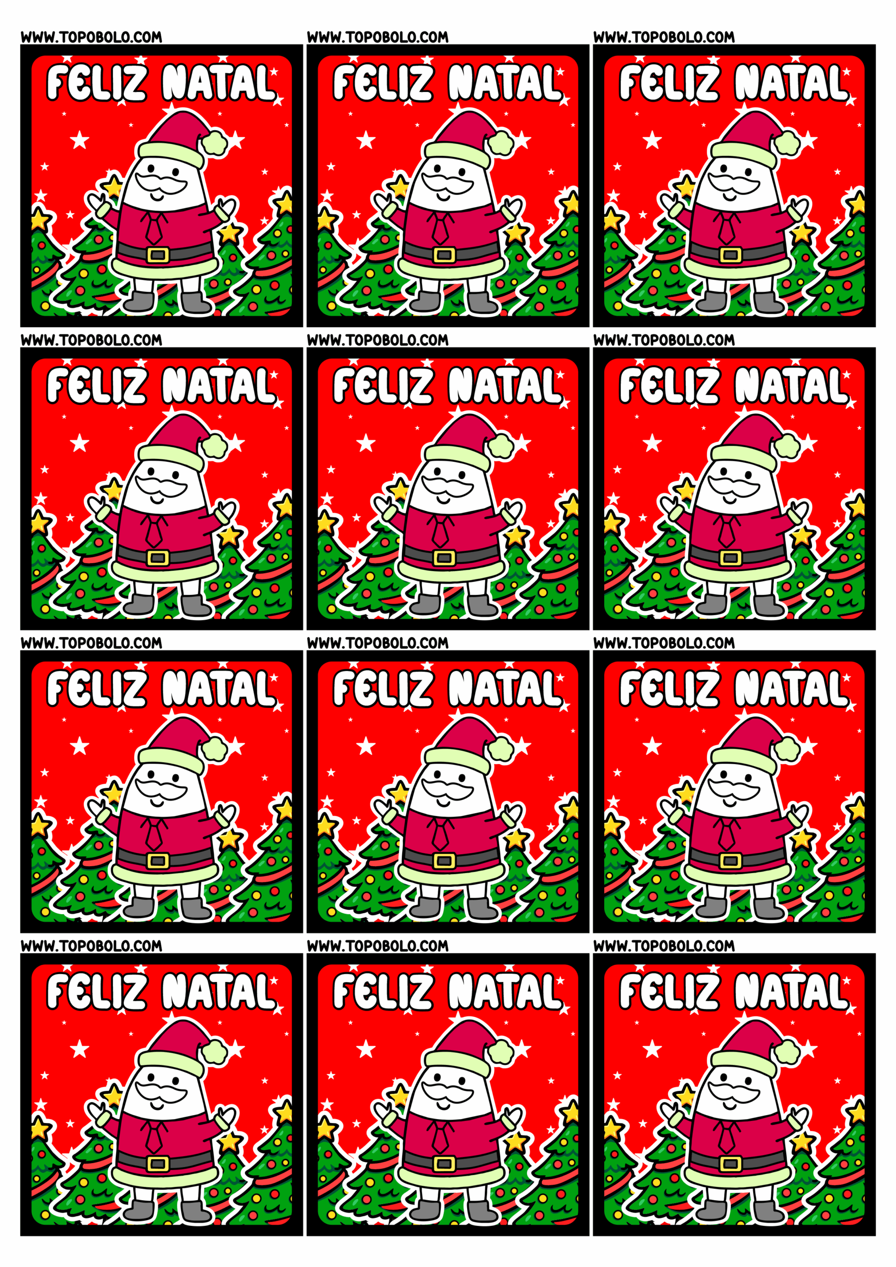 Feliz natal adesivo quadrado para imprimir e decorar flork of cows papelaria criativa época natalina 12 imagens png