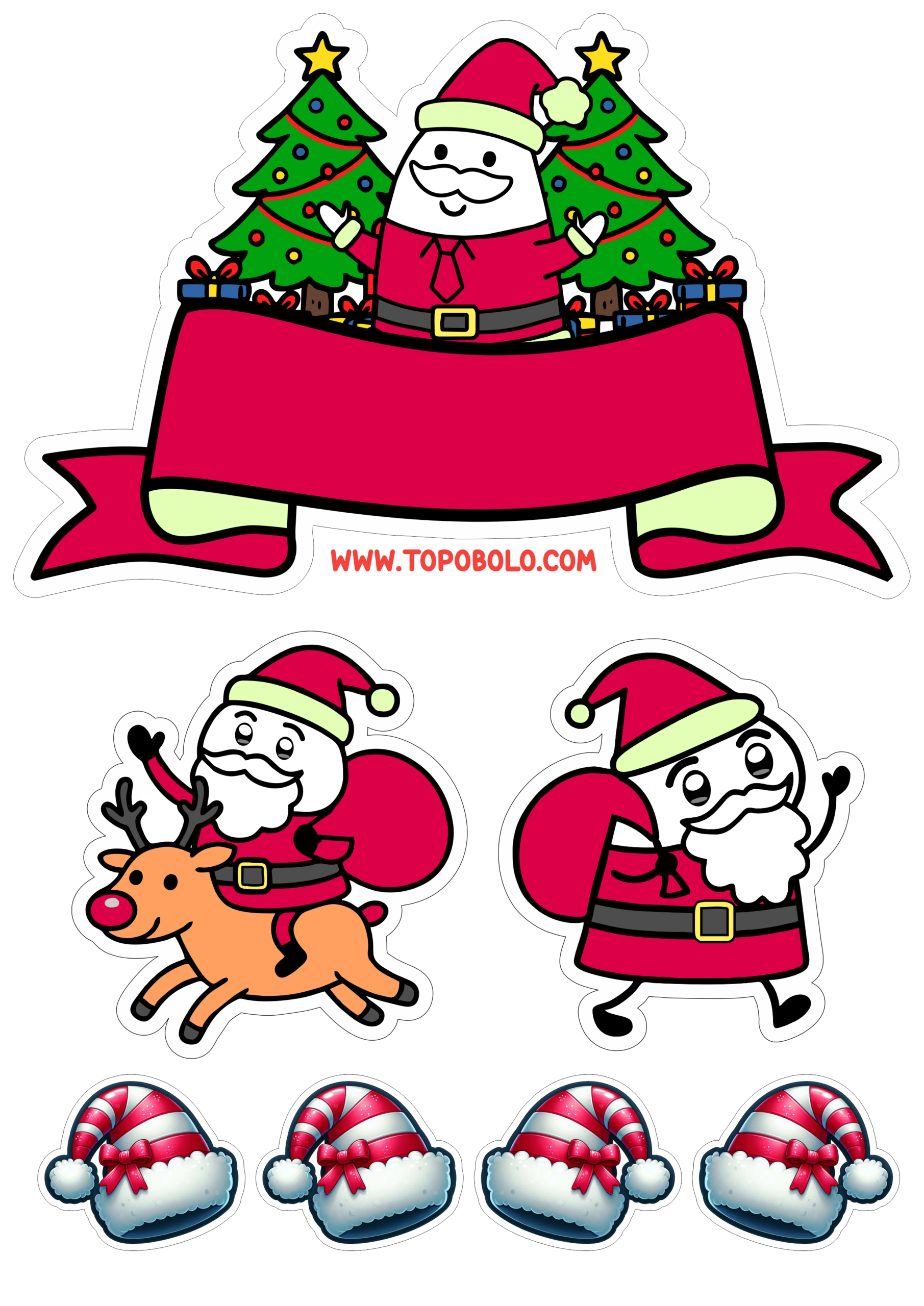 Topo de bolo para imprimir decoração de natal com tema flork of cows imagens engraçadas papai noel png