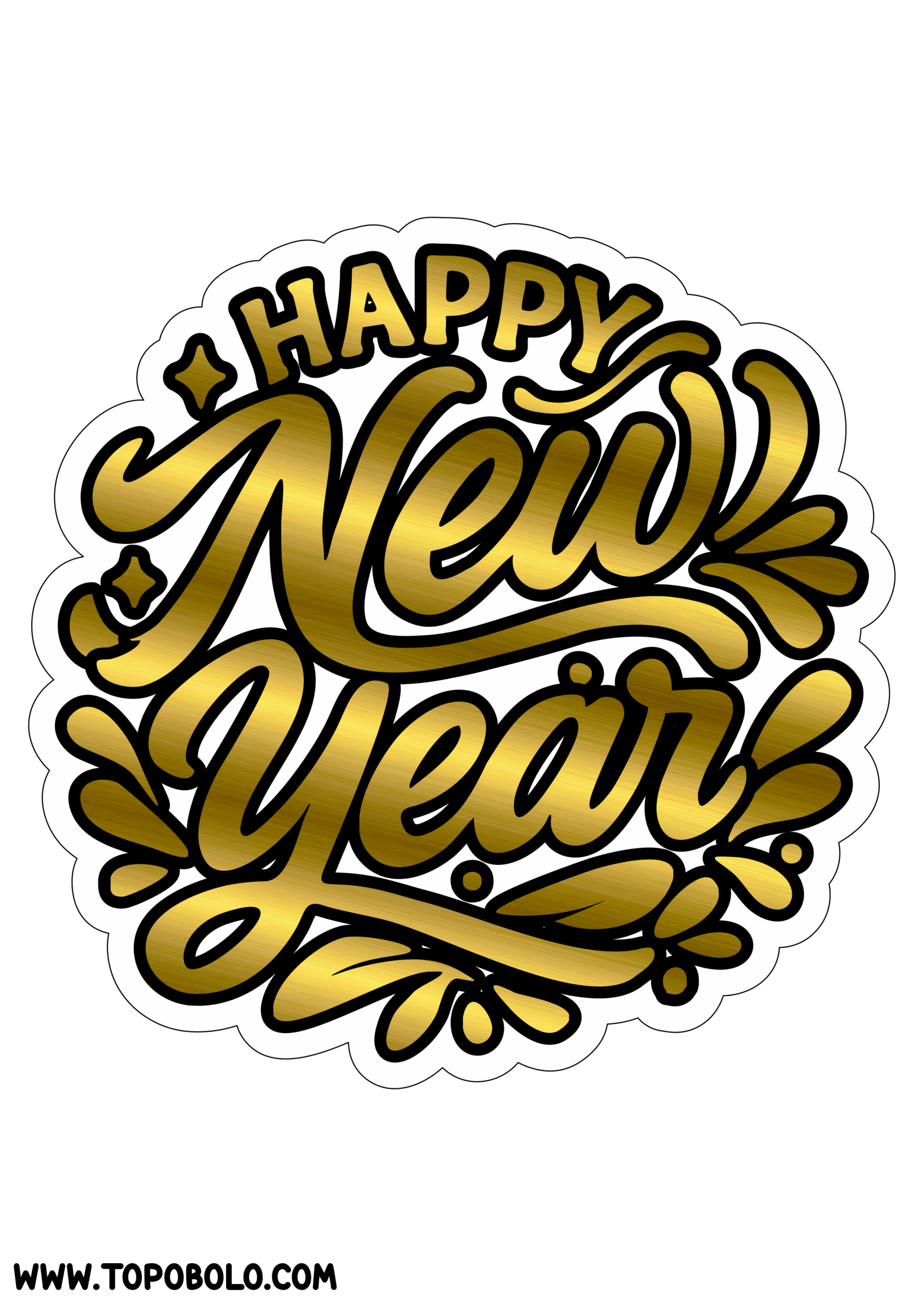 Happy New Year 2026 logo dourada pronta para imprimir e decorar festas de ano novo png