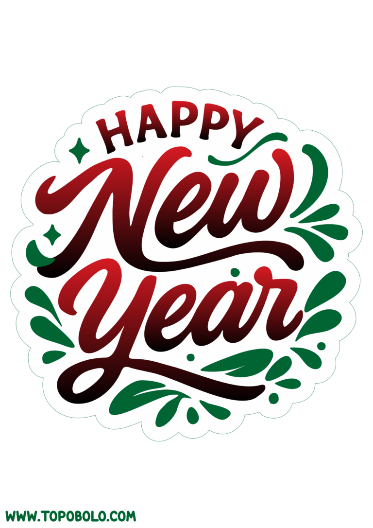 Happy New Year 2026 free red and green logo printable transparent background png