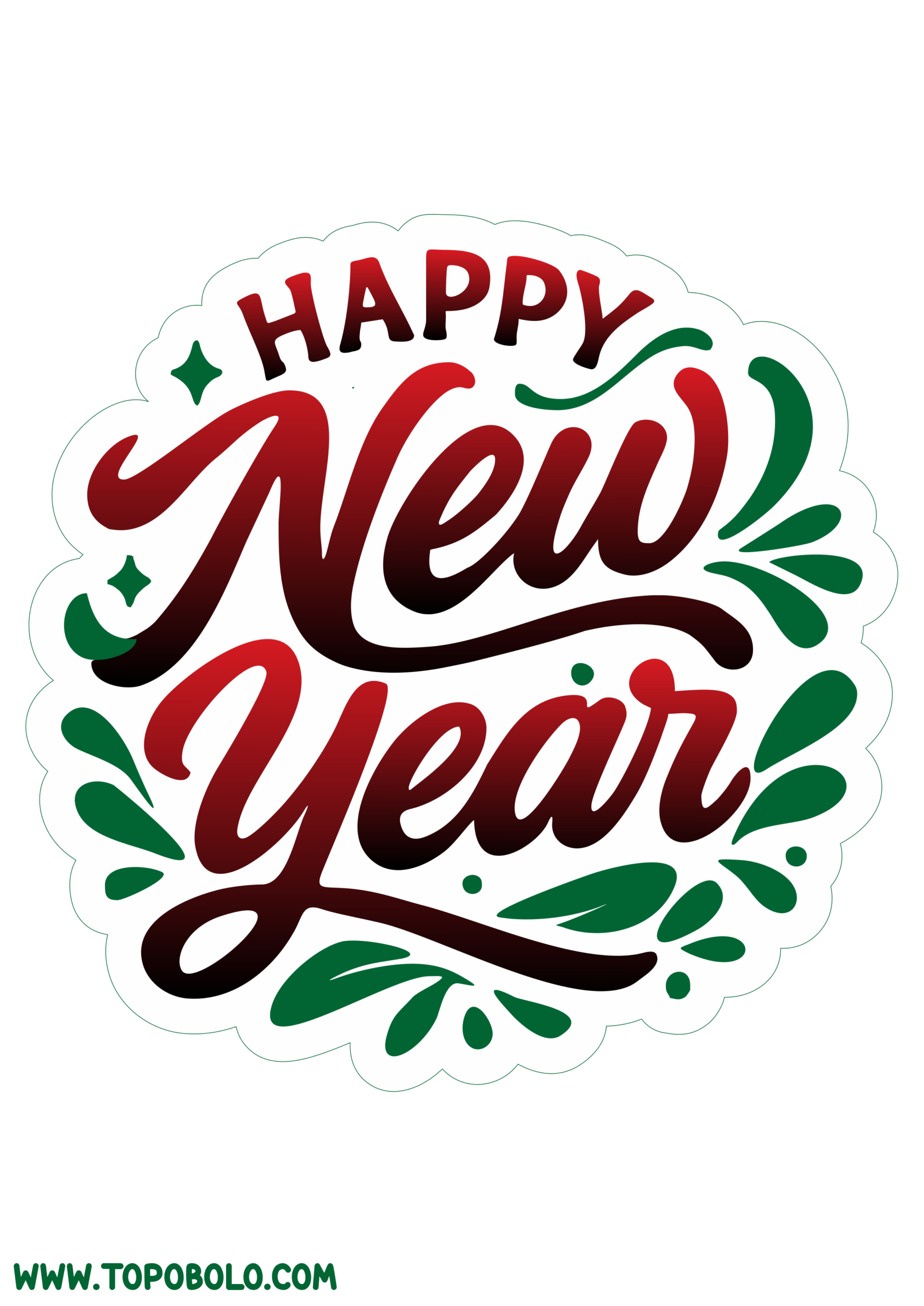 Happy New Year 2026 logo vermelha e verde pronta para imprimir e decorar festas de ano novo png